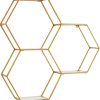 Leonique Lenia Wandregal Octagon - Elegantes schwarzes Metallregal mit 6 Glasböden (72 cm) - Modernes Deko-Wandregal für Wohnzimmer & Flur goldfarben Leonique Regale