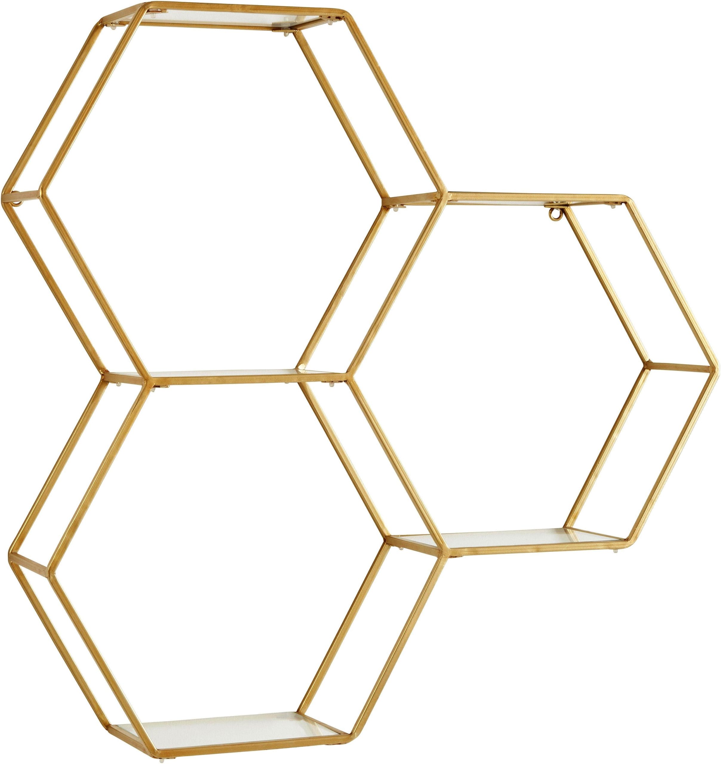 Leonique Lenia Wandregal Octagon - Elegantes schwarzes Metallregal mit 6 Glasböden (72 cm) - Modernes Deko-Wandregal für Wohnzimmer & Flur goldfarben Leonique Regale