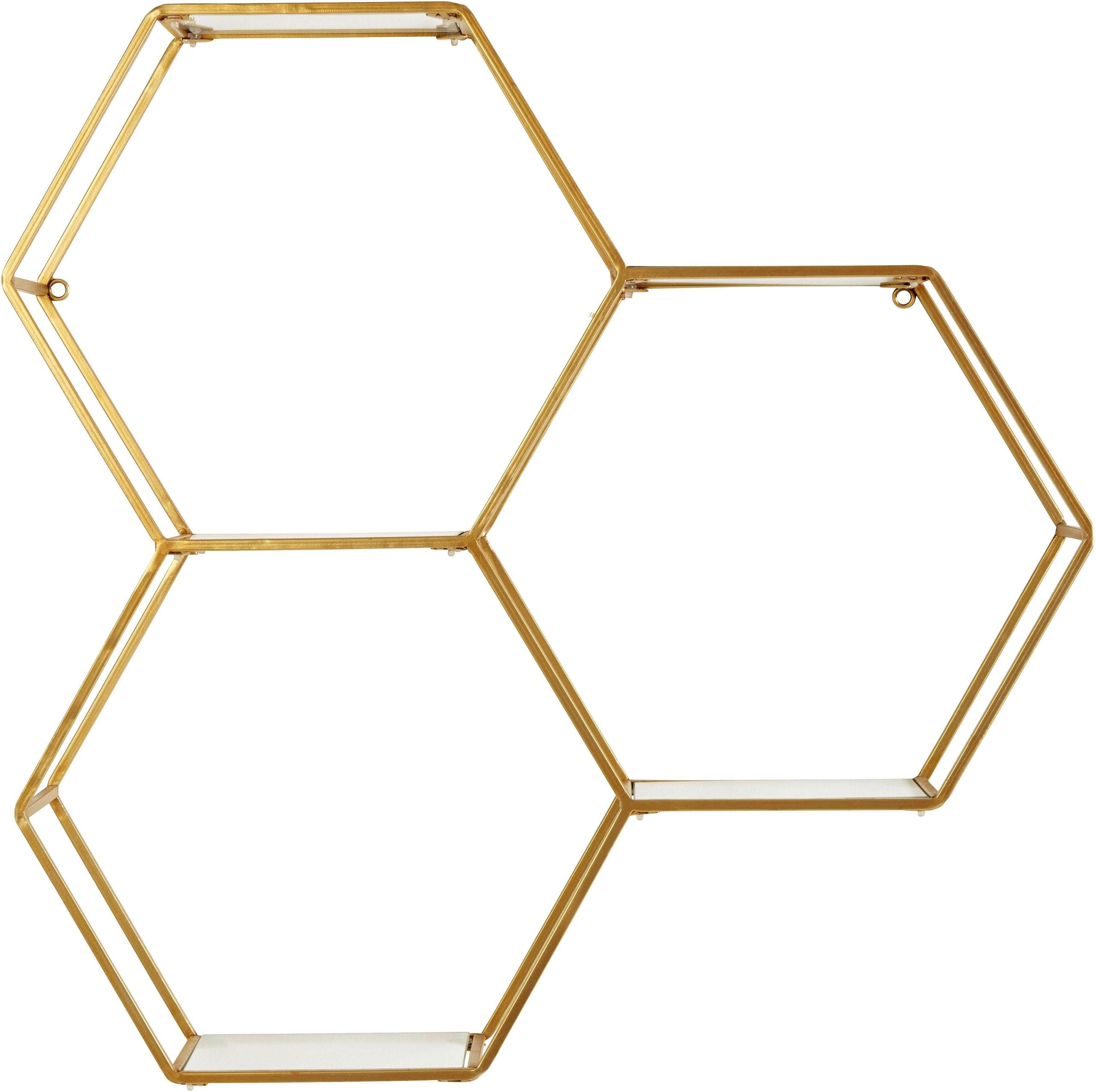 Leonique Lenia Wandregal Octagon - Elegantes schwarzes Metallregal mit 6 Glasböden (72 cm) - Modernes Deko-Wandregal für Wohnzimmer & Flur goldfarben Leonique Regale