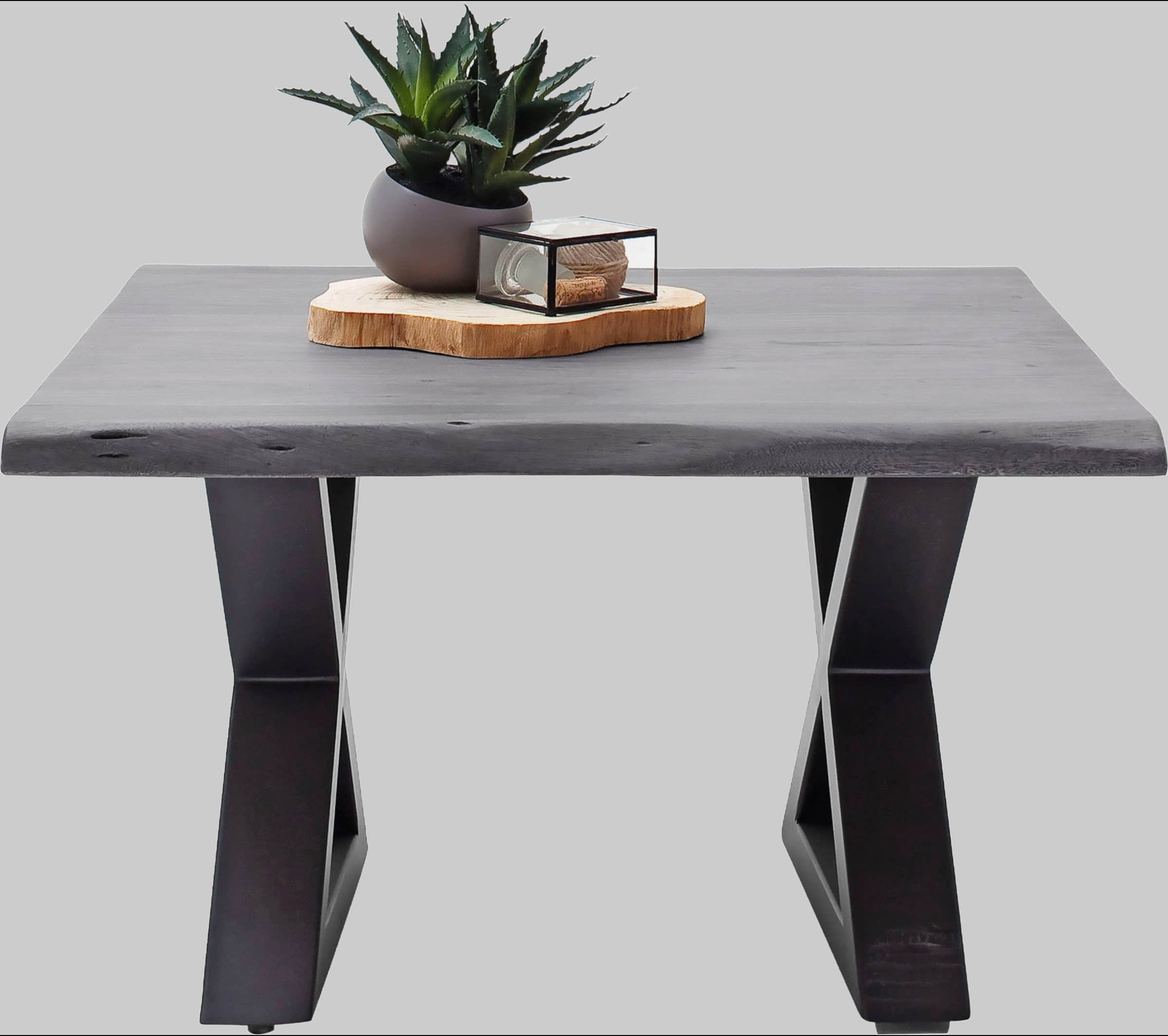 MCA furniture Couchtisch »Cartagena« - Massivholz Akazie mit Baumkante | Natürliche Risse & Löcher | Rustikales Design | X-Metallgestell Grau MCA furniture Tische