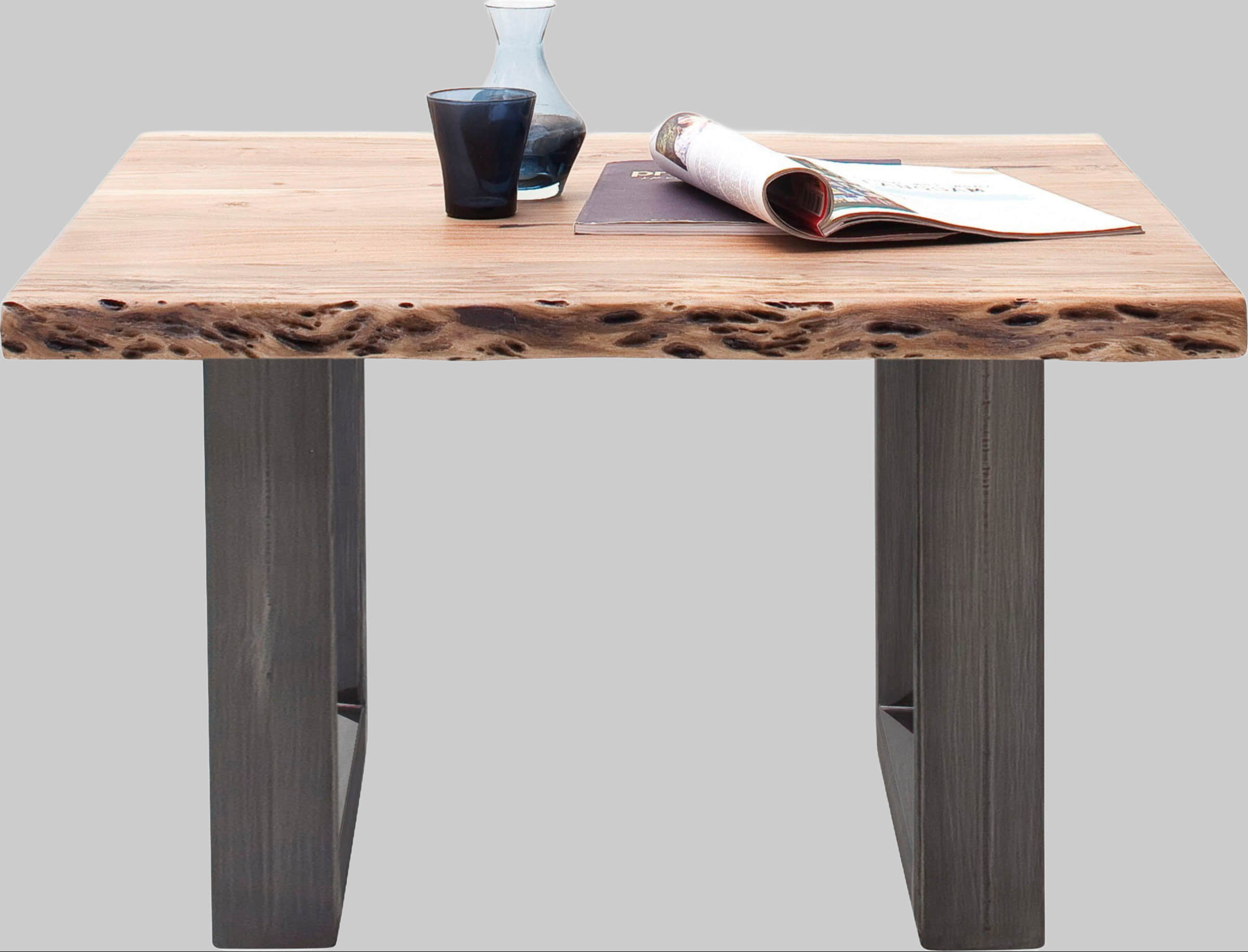 MCA furniture Couchtisch »Cartagena« - Massivholz Akazie mit Baumkante | Natürliche Risse & Löcher | Rustikales Design | X-Metallgestell Natur MCA furniture Tische
