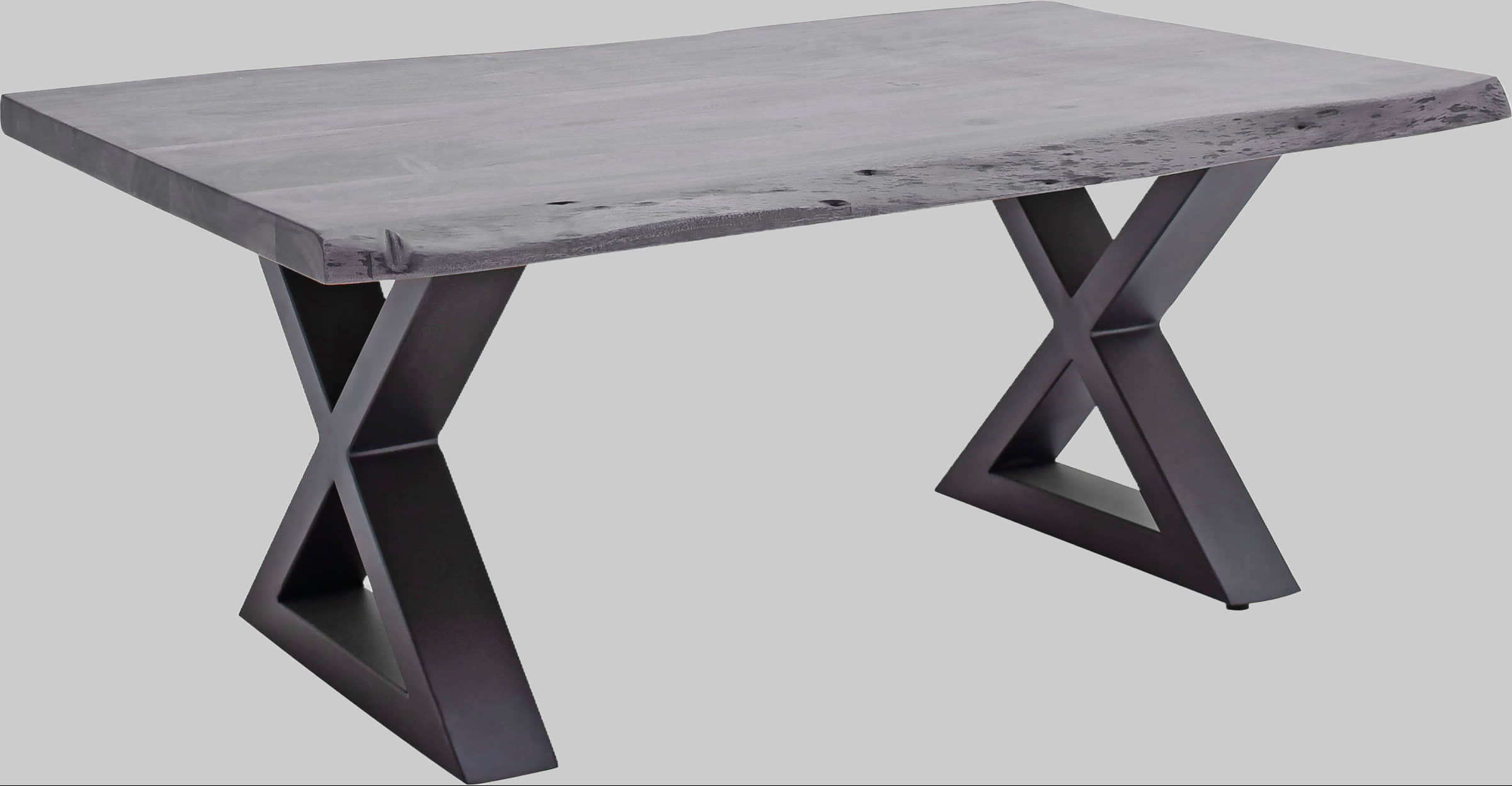 MCA furniture Couchtisch »Cartagena« - Massivholz Akazie mit Baumkante | Natürliche Risse & Löcher | Rustikales Design | X-Metallgestell Grau MCA furniture Tische