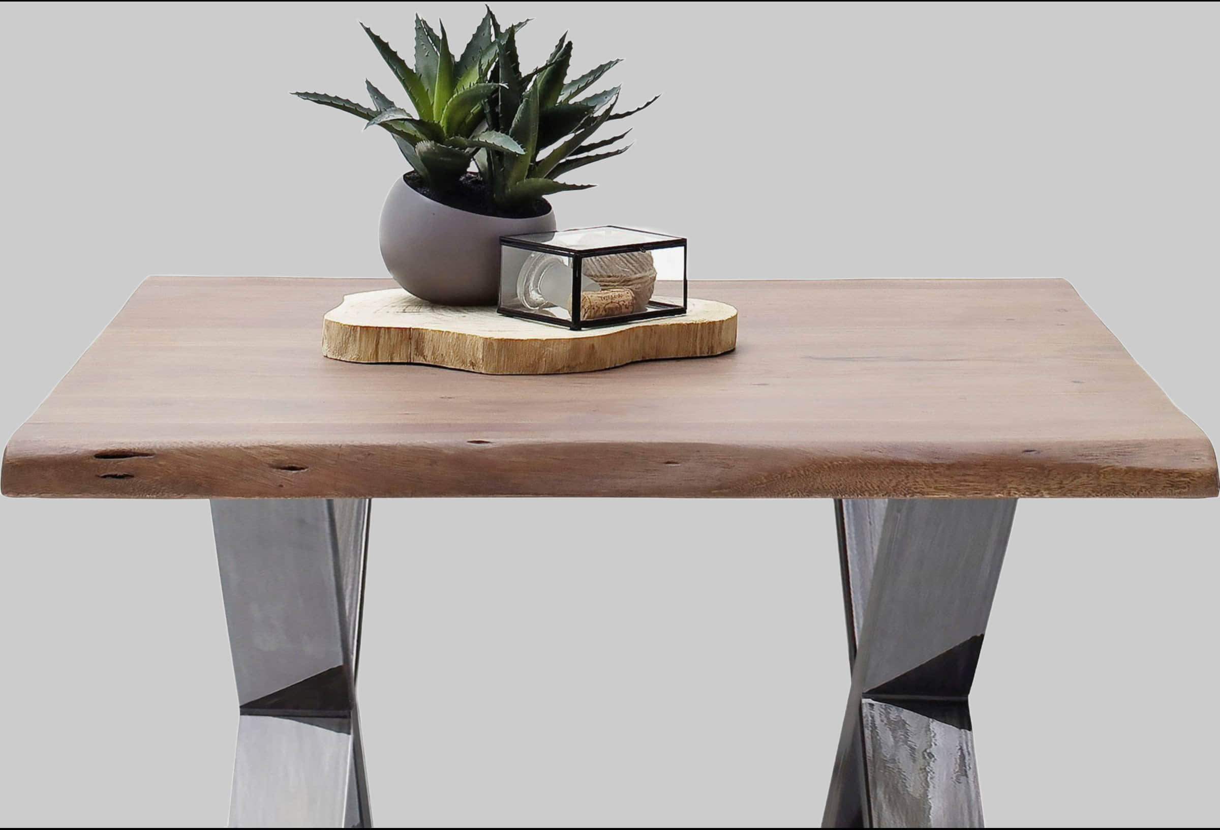 MCA furniture Couchtisch »Cartagena« - Massivholz Akazie mit Baumkante | Natürliche Risse & Löcher | Rustikales Design | X-Metallgestell Walnuss Tische MCA furniture