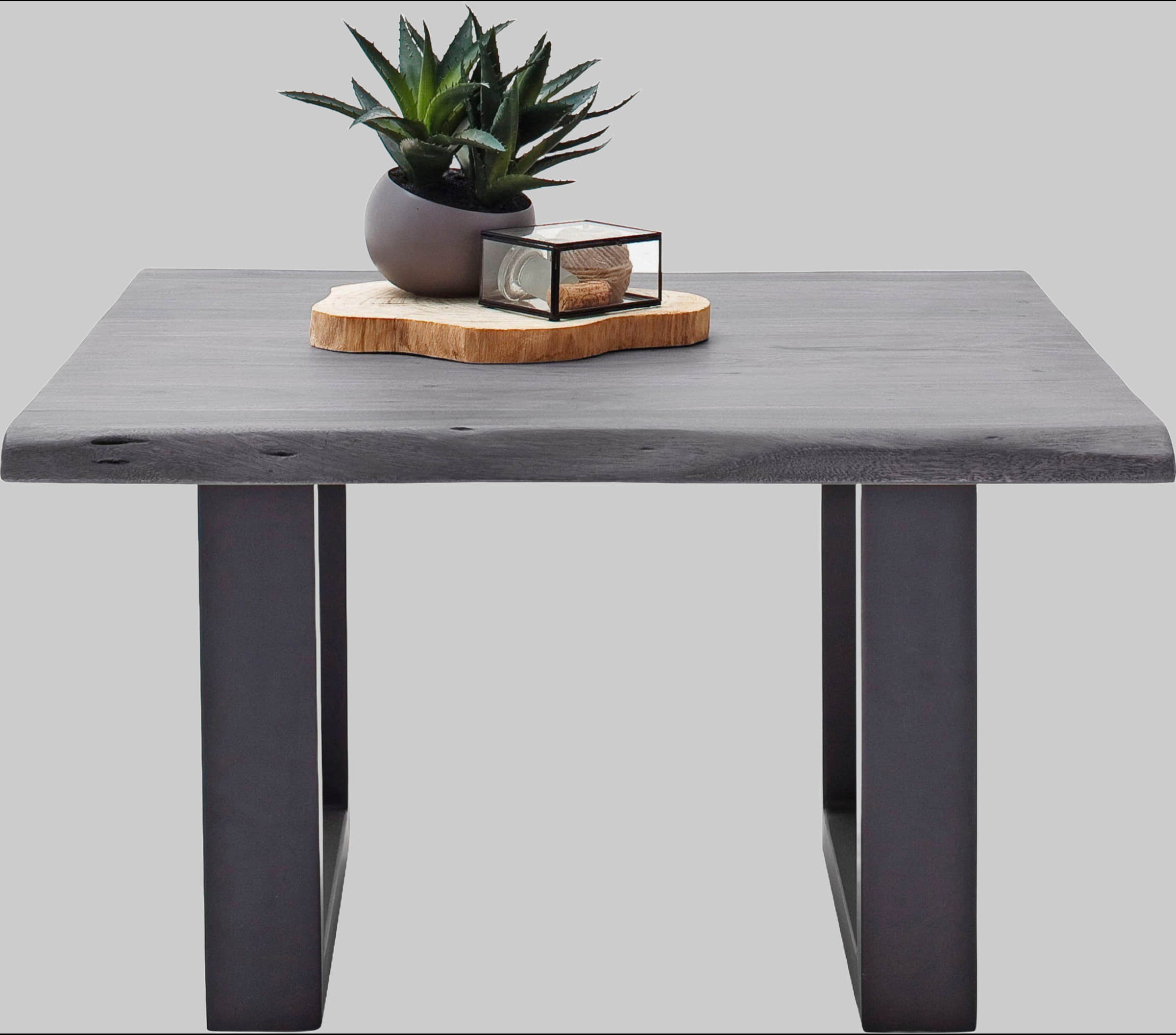 MCA furniture Couchtisch »Cartagena« - Massivholz Akazie mit Baumkante | Natürliche Risse & Löcher | Rustikales Design | X-Metallgestell Grau Tische MCA furniture