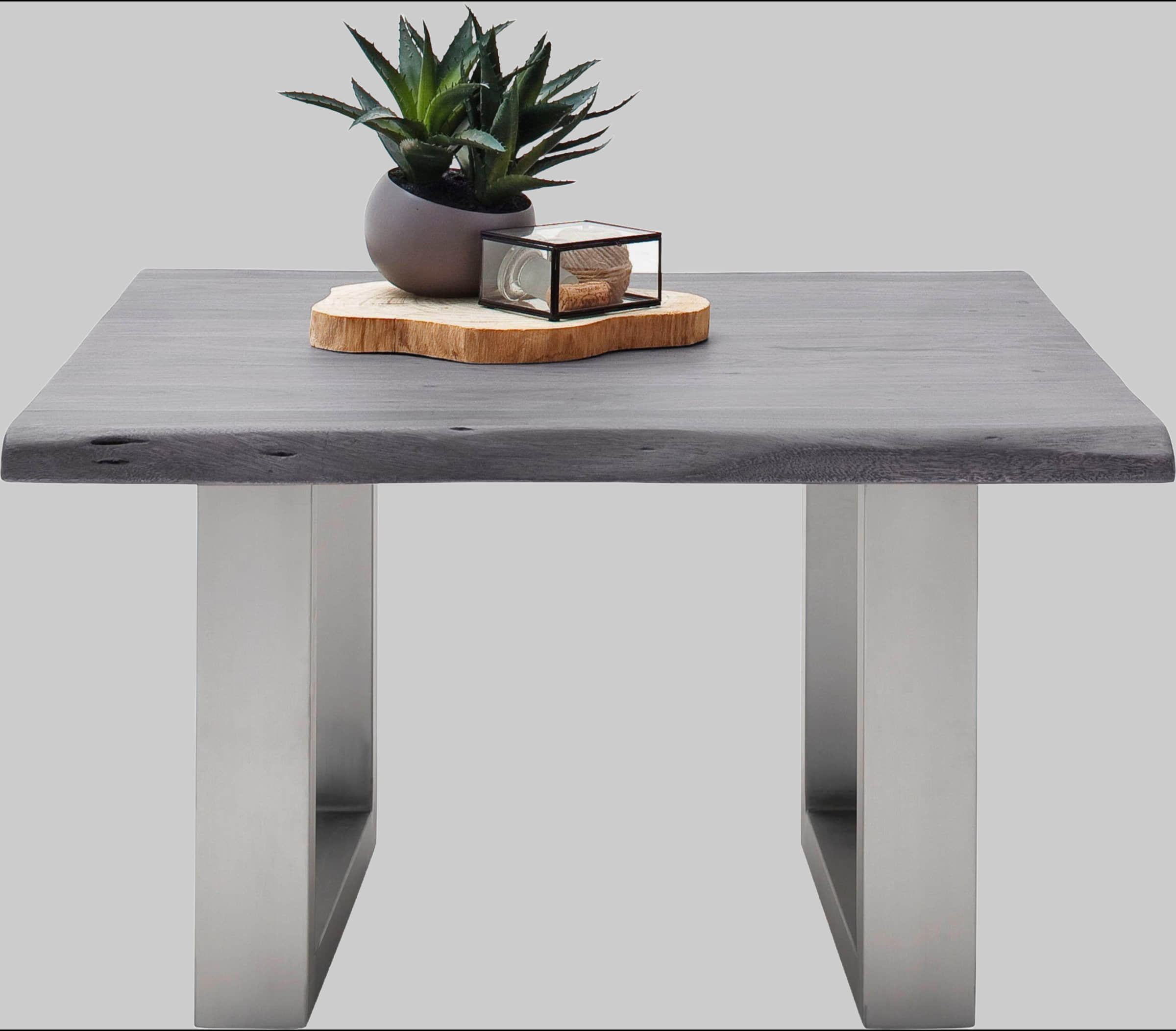 MCA furniture Couchtisch »Cartagena« - Massivholz Akazie mit Baumkante | Natürliche Risse & Löcher | Rustikales Design | X-Metallgestell Grau Tische MCA furniture