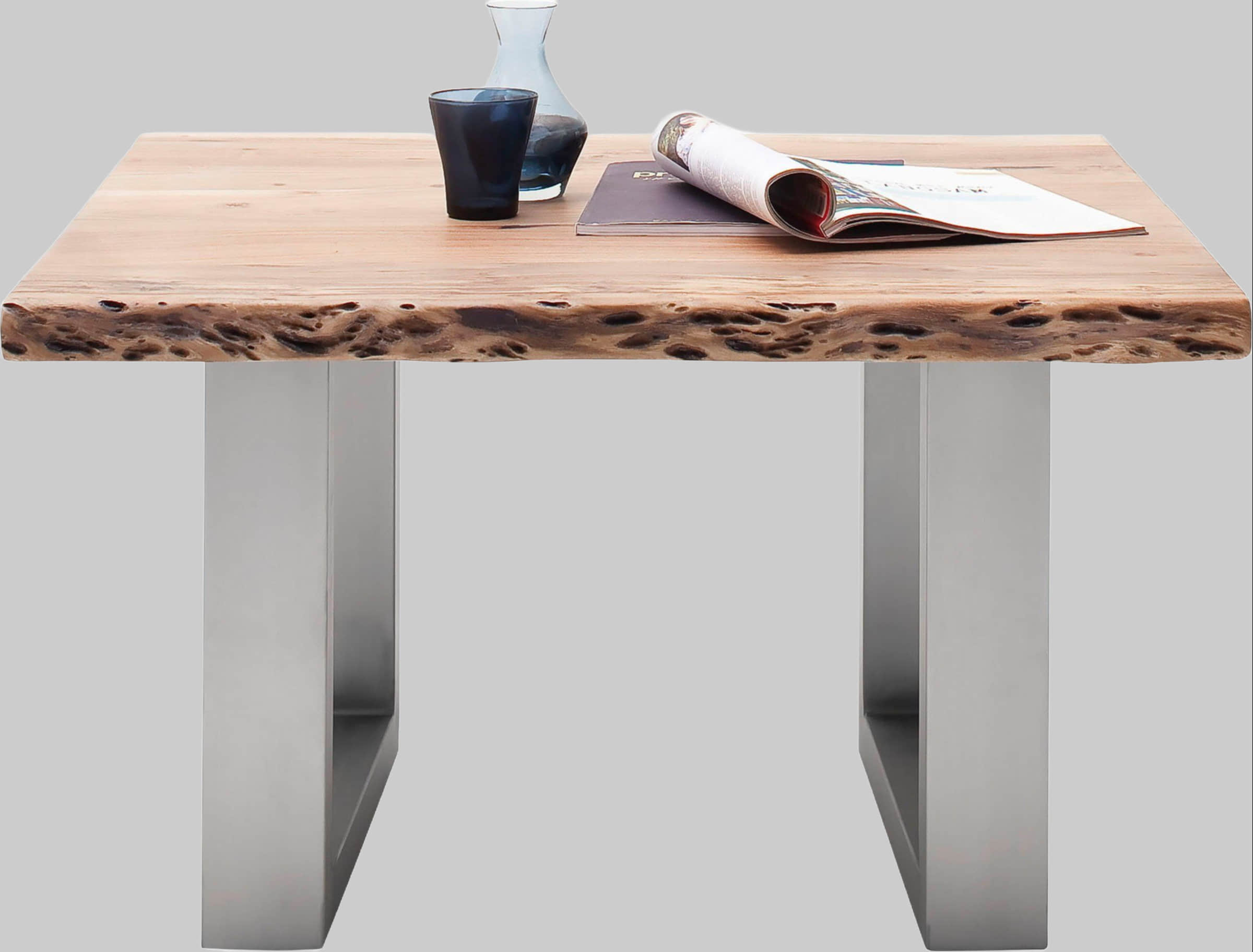 MCA furniture Couchtisch »Cartagena« - Massivholz Akazie mit Baumkante | Natürliche Risse & Löcher | Rustikales Design | X-Metallgestell Natur MCA furniture Tische
