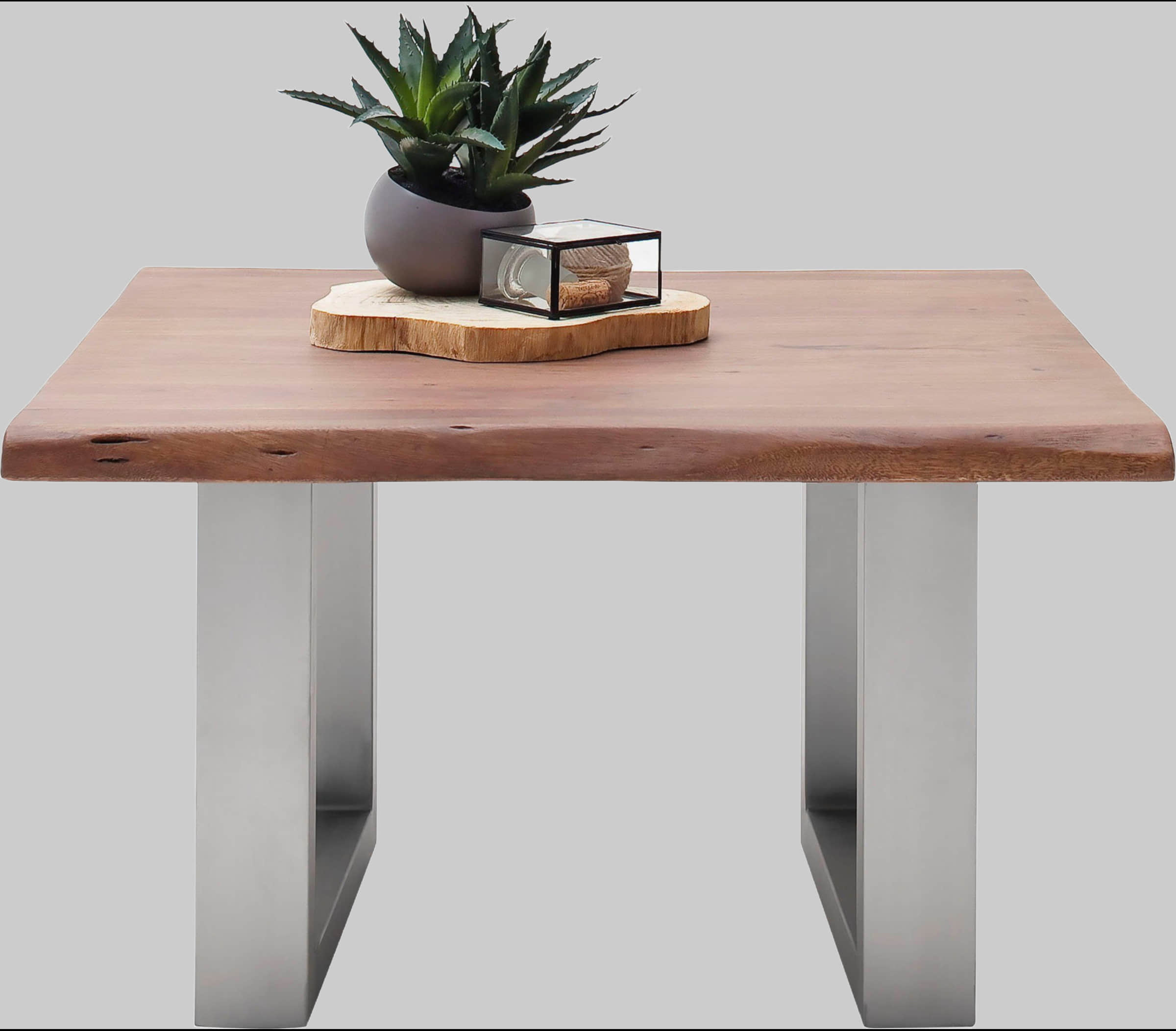 MCA furniture Couchtisch »Cartagena« - Massivholz Akazie mit Baumkante | Natürliche Risse & Löcher | Rustikales Design | X-Metallgestell Walnuss MCA furniture Tische