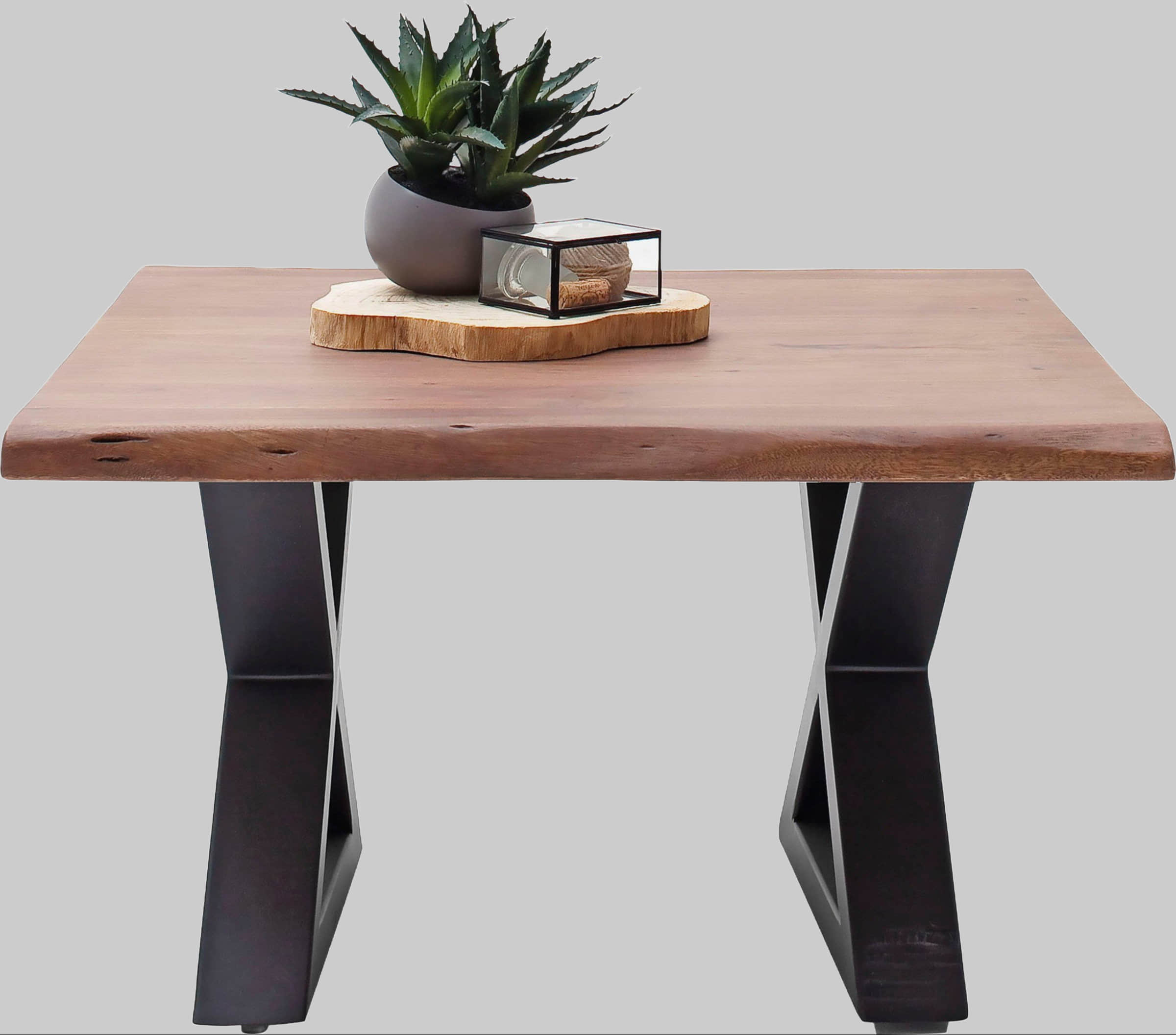 MCA furniture Couchtisch »Cartagena« - Massivholz Akazie mit Baumkante | Natürliche Risse & Löcher | Rustikales Design | X-Metallgestell Walnuss Tische MCA furniture