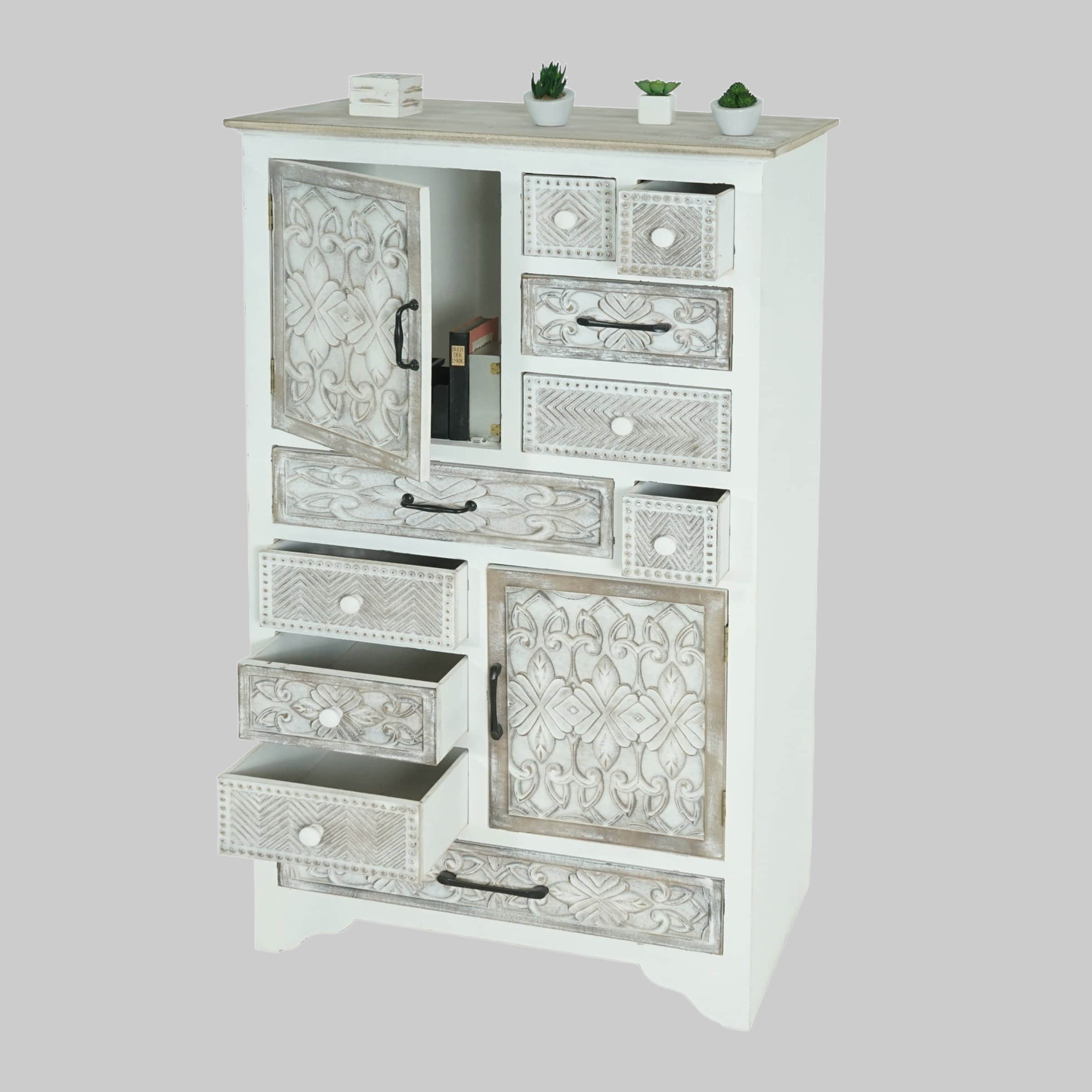 MCW Hochkommode MCW-J48-A Vintage Apothecary Cabinet - 10 Drawers & 2 Doors in Shabby Chic White/Brown Finish | Premium Wood Storage Solution MCW Kommoden & Sideboards