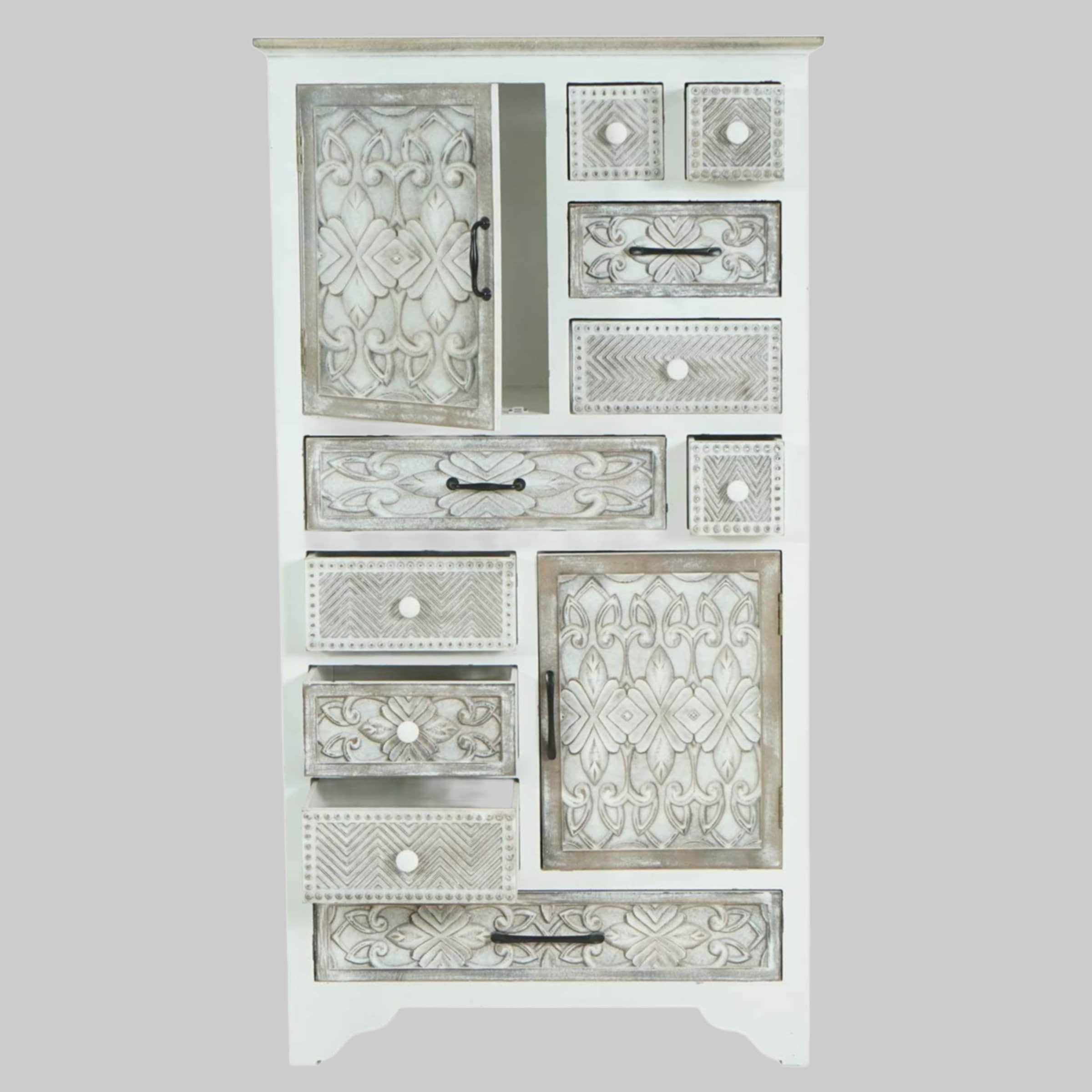 MCW Hochkommode MCW-J48-A Vintage Apothecary Cabinet - 10 Drawers & 2 Doors in Shabby Chic White/Brown Finish | Premium Wood Storage Solution MCW Kommoden & Sideboards