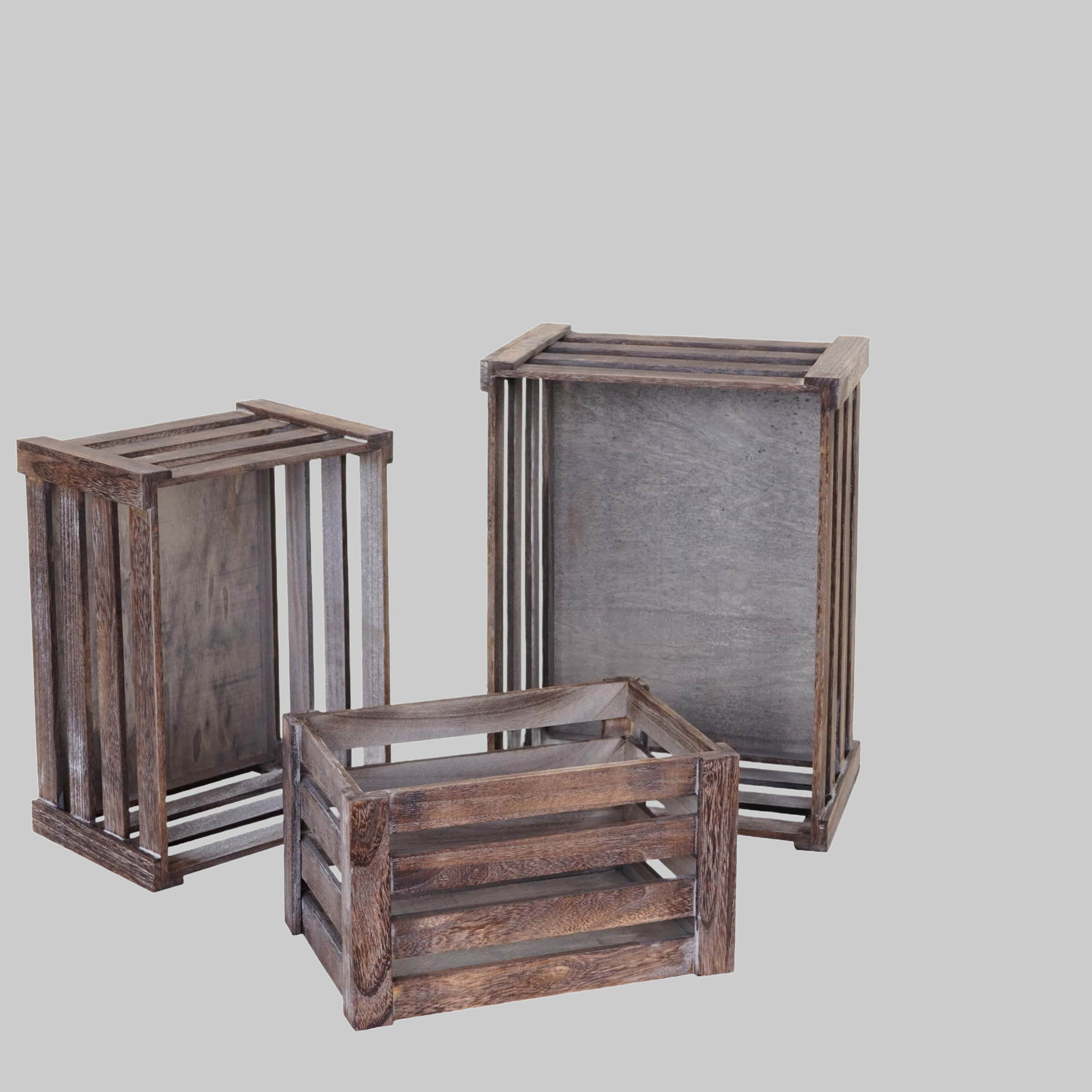 MCW Aufbewahrung MCW Holzkiste MCW-C56 3er-Set - Vintage Shabby-Chic Wooden Crates (3 Sizes) - Stackable Decorative Storage Boxes for Home & Wine braun-shabby