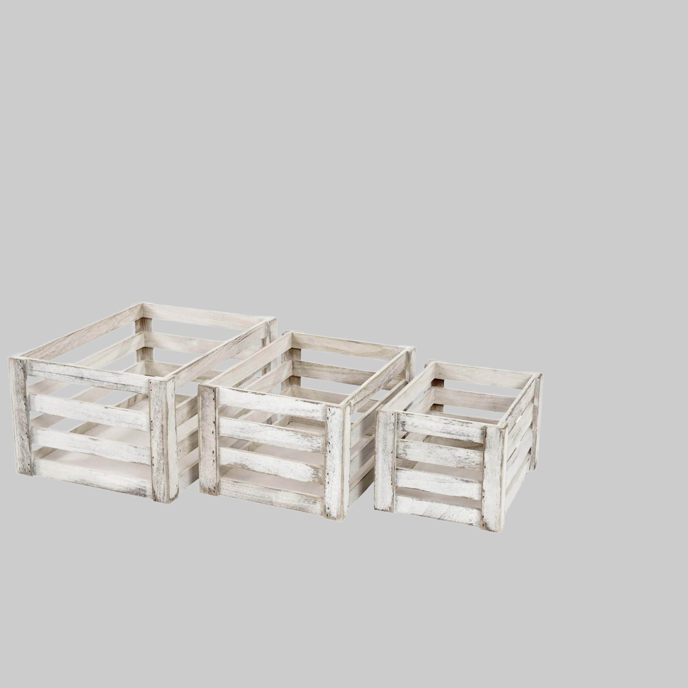 Aufbewahrung MCW MCW Holzkiste MCW-C56 3er-Set - Vintage Shabby-Chic Wooden Crates (3 Sizes) - Stackable Decorative Storage Boxes for Home & Wine weiß-shabby