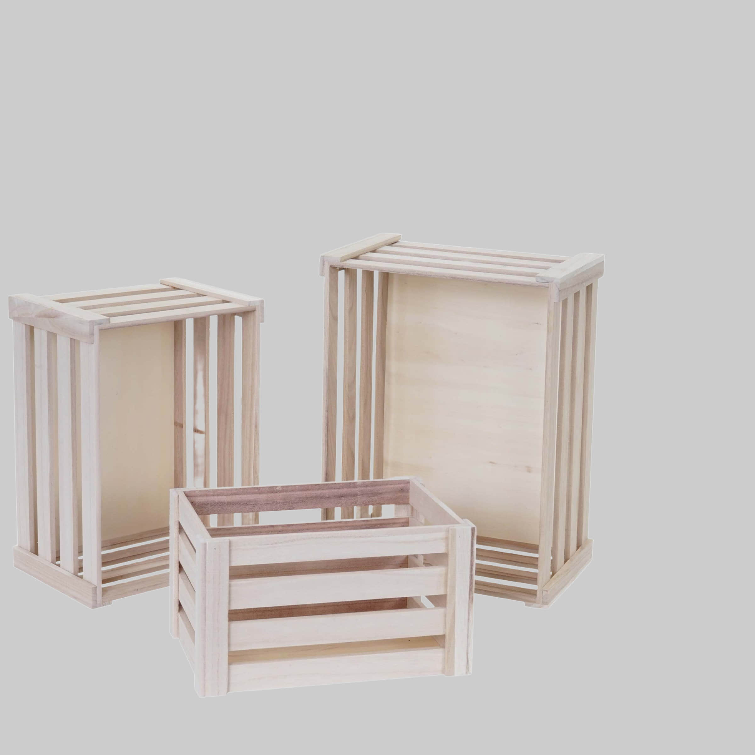 MCW Holzkiste MCW-C56 3er-Set - Vintage Shabby-Chic Wooden Crates (3 Sizes) - Stackable Decorative Storage Boxes for Home & Wine naturfarbe MCW Aufbewahrung
