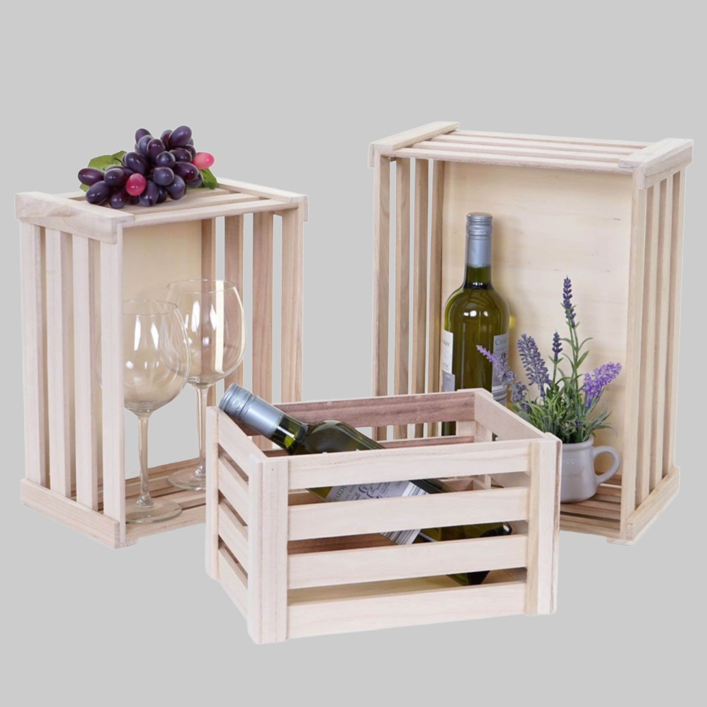 MCW Holzkiste MCW-C56 3er-Set - Vintage Shabby-Chic Wooden Crates (3 Sizes) - Stackable Decorative Storage Boxes for Home & Wine naturfarbe MCW Aufbewahrung