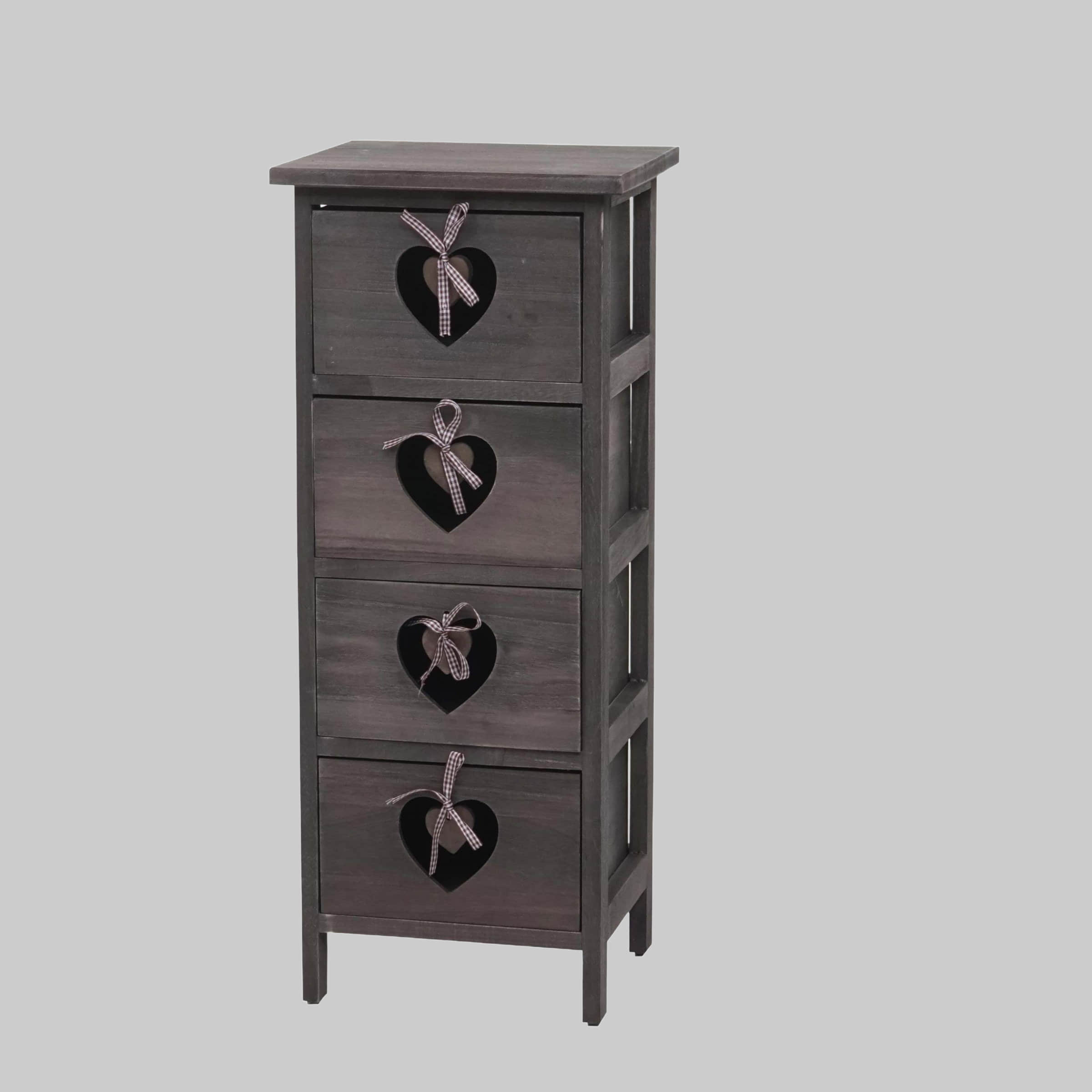 MCW Kommode Sues Shabby-Look Vintage | 4 Schubladen aus Paulowniaholz | 66x37x27cm | Grau-Blau mit Herzornamenten grau-braun MCW Kommoden & Sideboards
