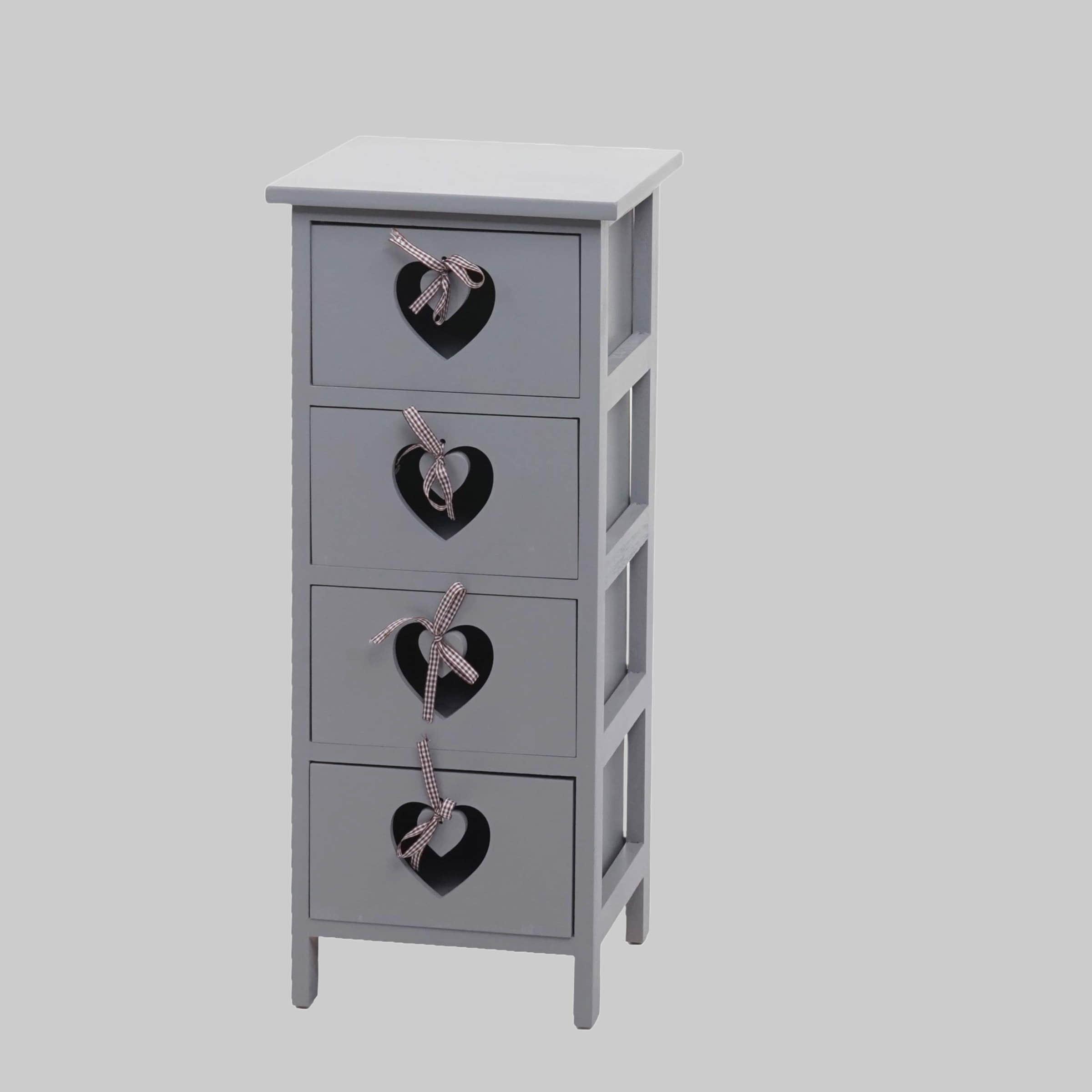 MCW Kommode Sues Shabby-Look Vintage | 4 Schubladen aus Paulowniaholz | 66x37x27cm | Grau-Blau mit Herzornamenten grau-blau Kommoden & Sideboards MCW