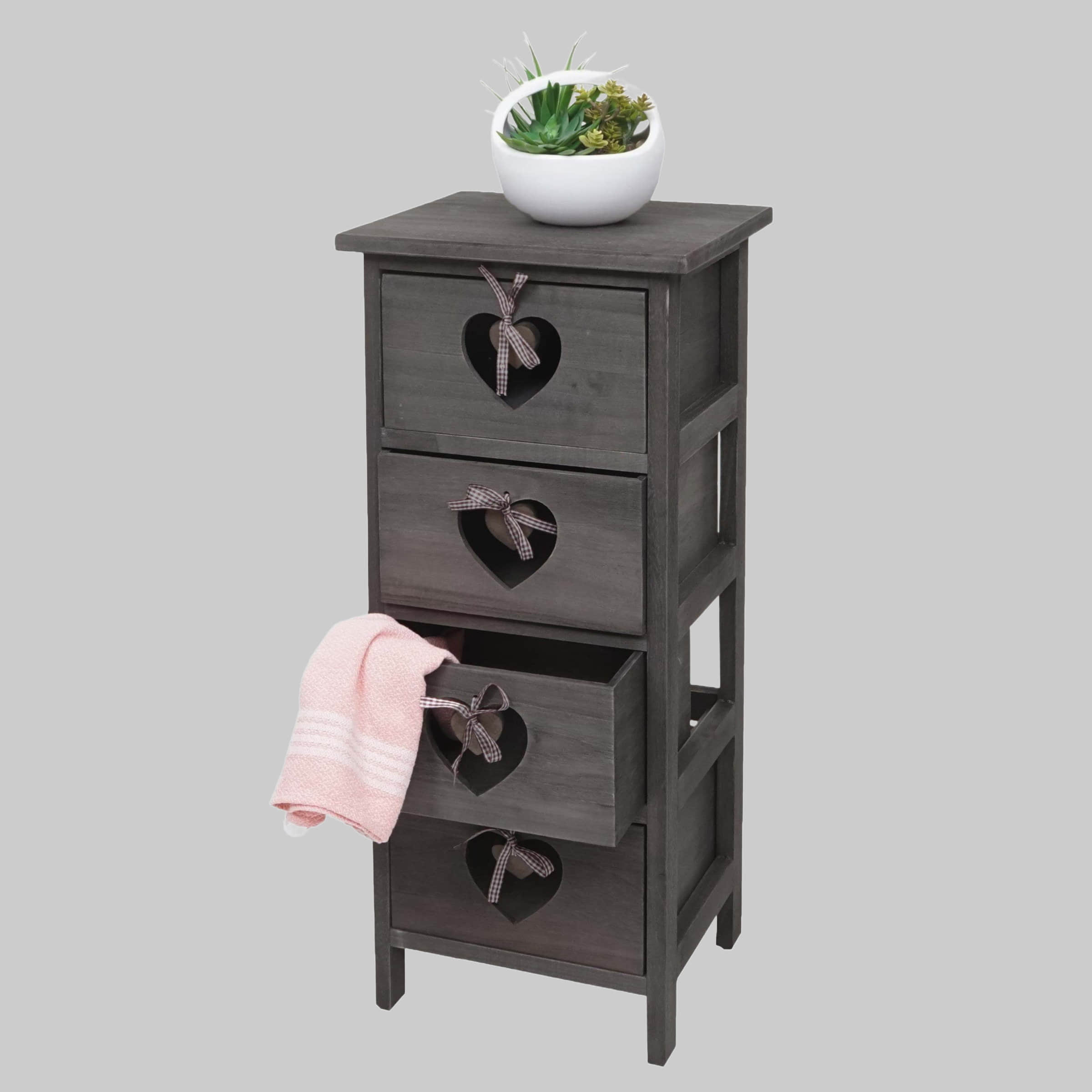 MCW Kommode Sues Shabby-Look Vintage | 4 Schubladen aus Paulowniaholz | 66x37x27cm | Grau-Blau mit Herzornamenten grau-braun MCW Kommoden & Sideboards