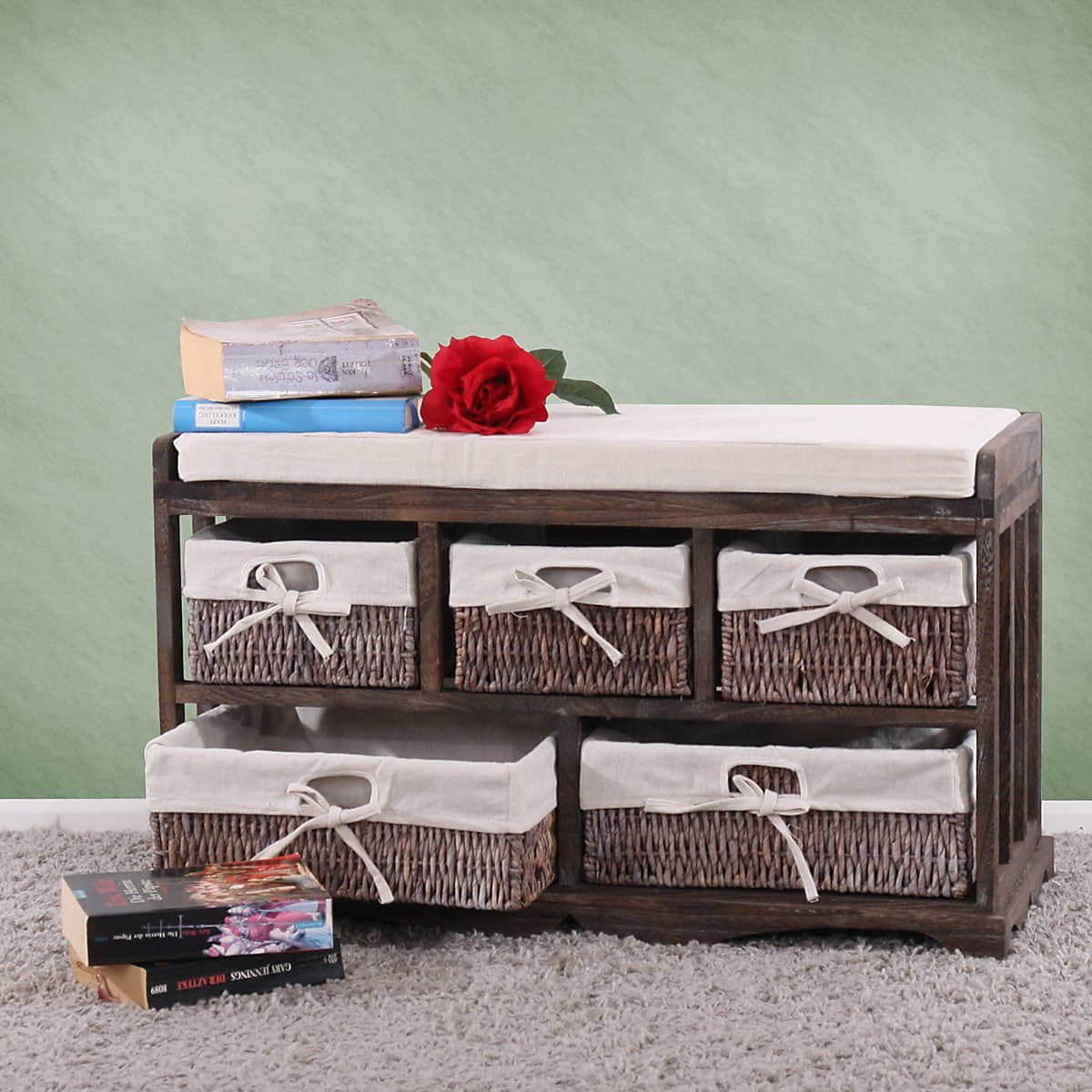 MCW Kommode T35-K | Shabby-Chic Schubladenkommode mit 5 Schubladen & Sitzpolster | Massivholz | Vintage-Design (120x85x45 cm) braun-beige MCW Kommoden & Sideboards
