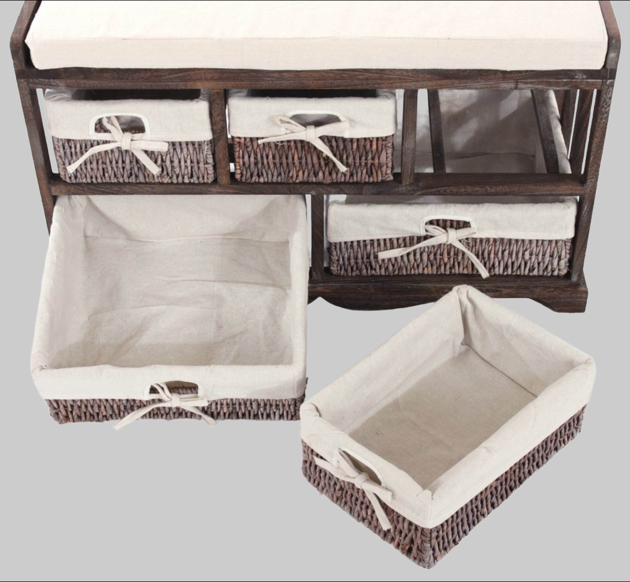 MCW Kommode T35-K | Shabby-Chic Schubladenkommode mit 5 Schubladen & Sitzpolster | Massivholz | Vintage-Design (120x85x45 cm) braun-beige MCW Kommoden & Sideboards