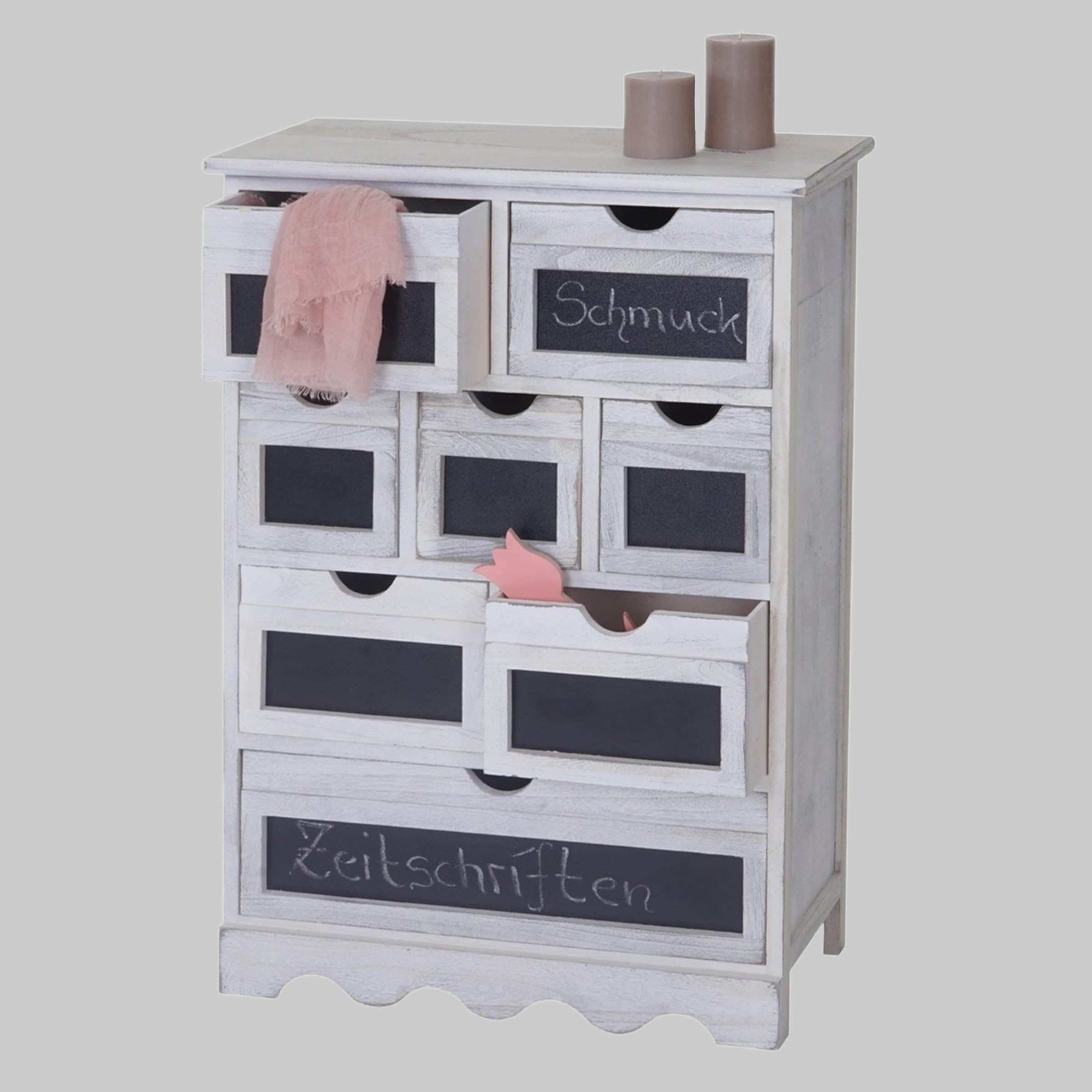 MCW Kommoden & Sideboards MCW Kommode Venlo Shabby-Look | 8 Schubladen & Tafel | Gebürstete Oberfläche | Komplett montiert | 120x85x45 cm | Massivholz shabby-wei