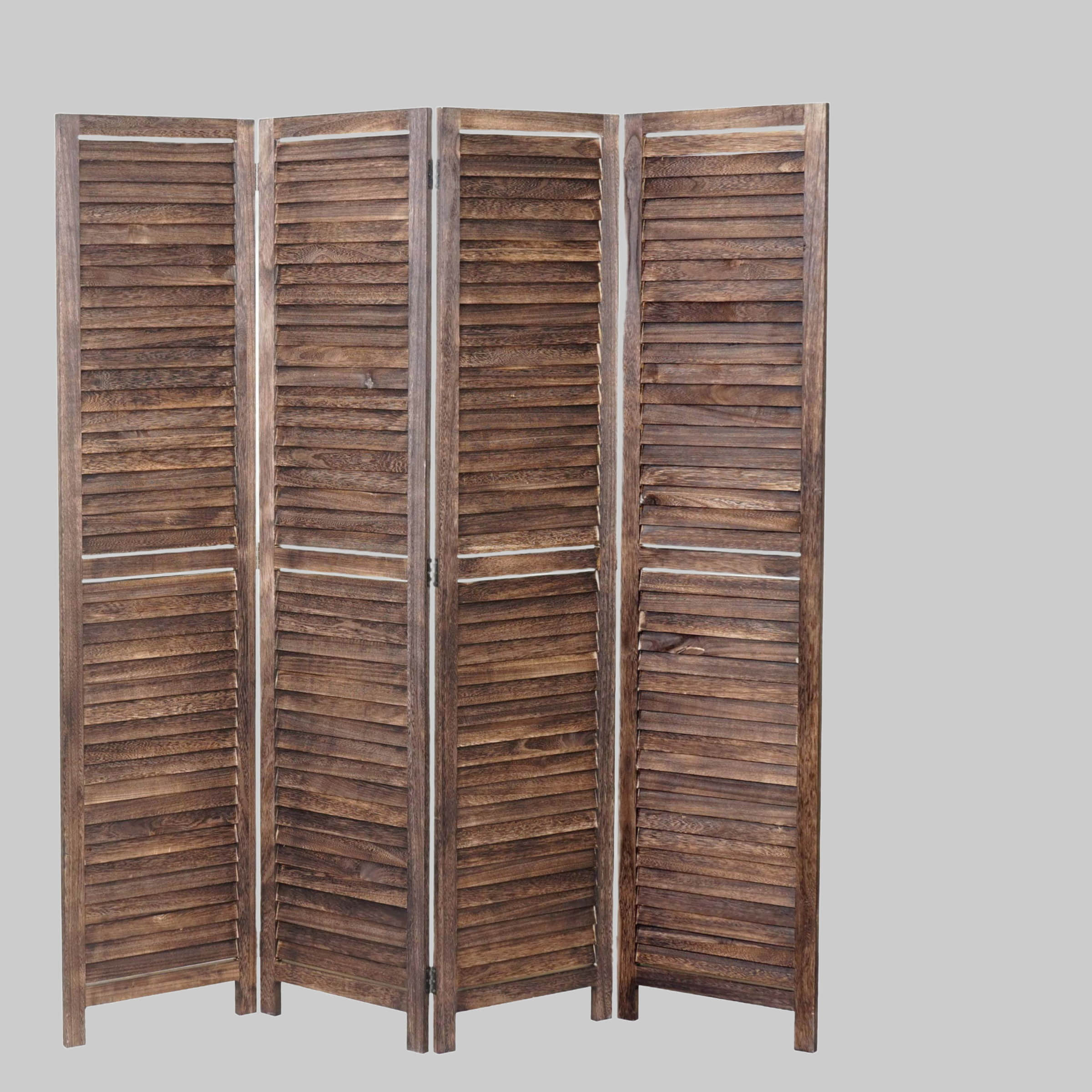 MCW MCW Paravent MCW-C30-4 Room Divider | Shabby-Chic Vintage Folding Screen | 4-Panel Paulownia Wood Partition | 170x243cm White Distressed Finish braun Schlafzimmer