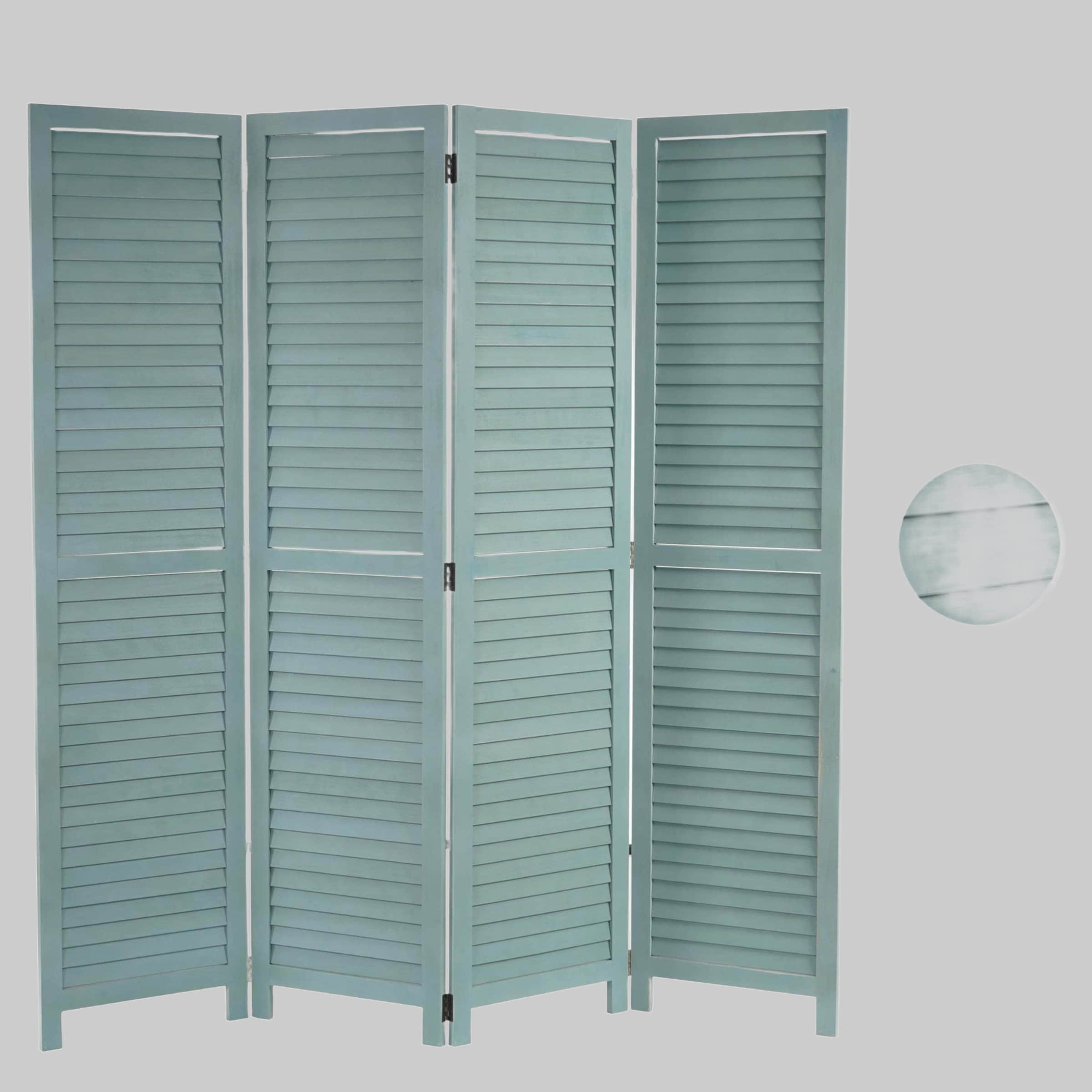 MCW MCW Paravent MCW-C30-4 Room Divider | Shabby-Chic Vintage Folding Screen | 4-Panel Paulownia Wood Partition | 170x243cm White Distressed Finish grün Schlafzimmer