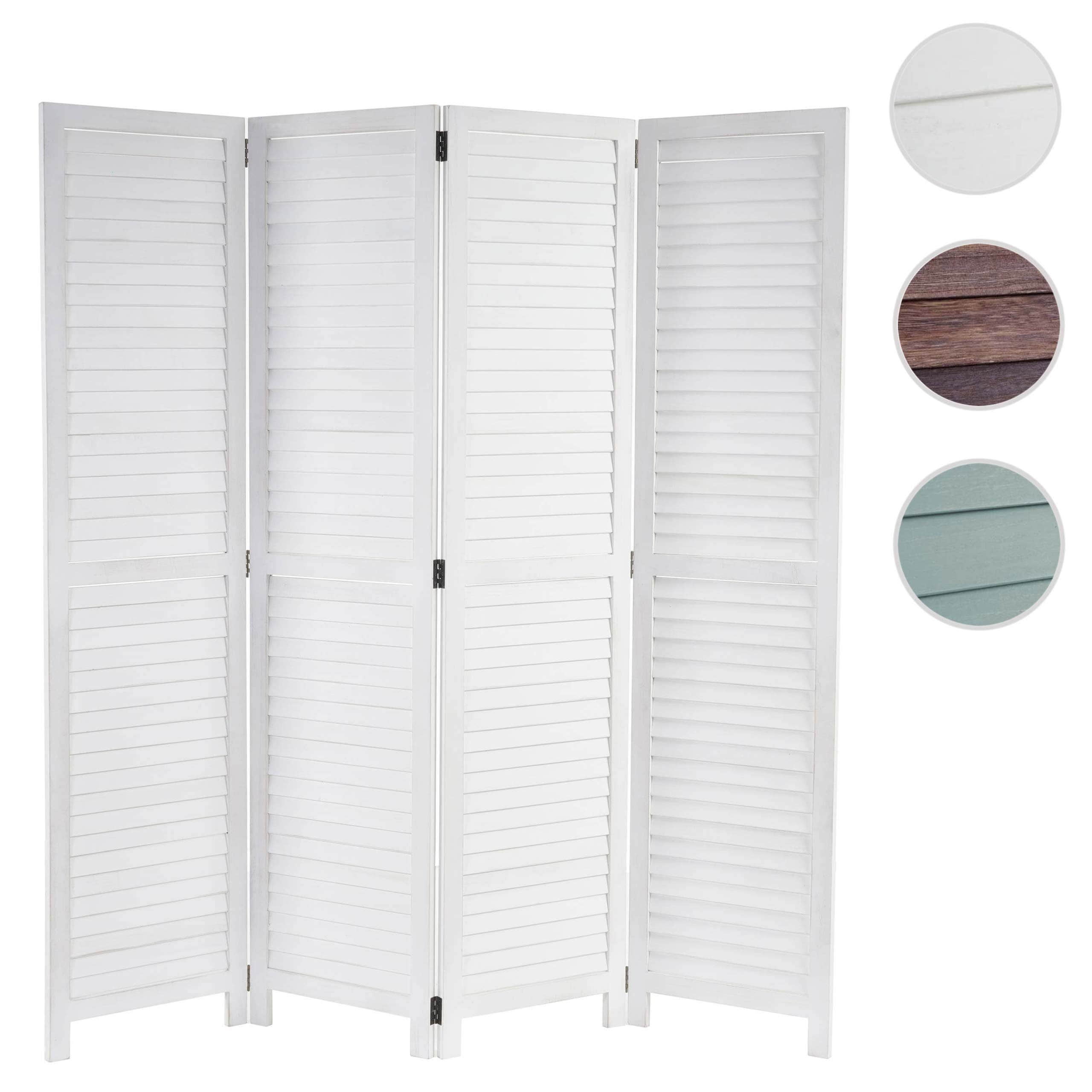 MCW Paravent MCW-C30-4 Room Divider | Shabby-Chic Vintage Folding Screen | 4-Panel Paulownia Wood Partition | 170x243cm White Distressed Finish weiß MCW Schlafzimmer