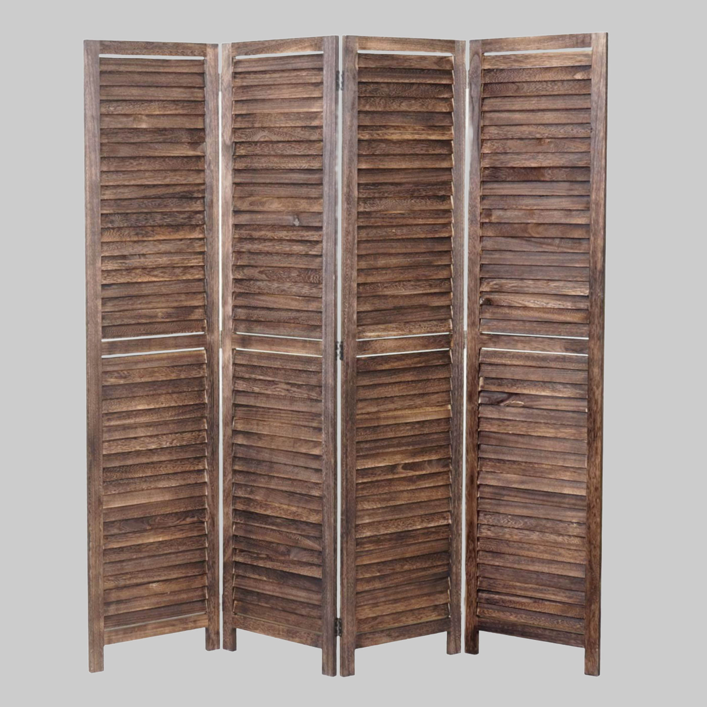 MCW MCW Paravent MCW-C30-4 Room Divider | Shabby-Chic Vintage Folding Screen | 4-Panel Paulownia Wood Partition | 170x243cm White Distressed Finish braun Schlafzimmer
