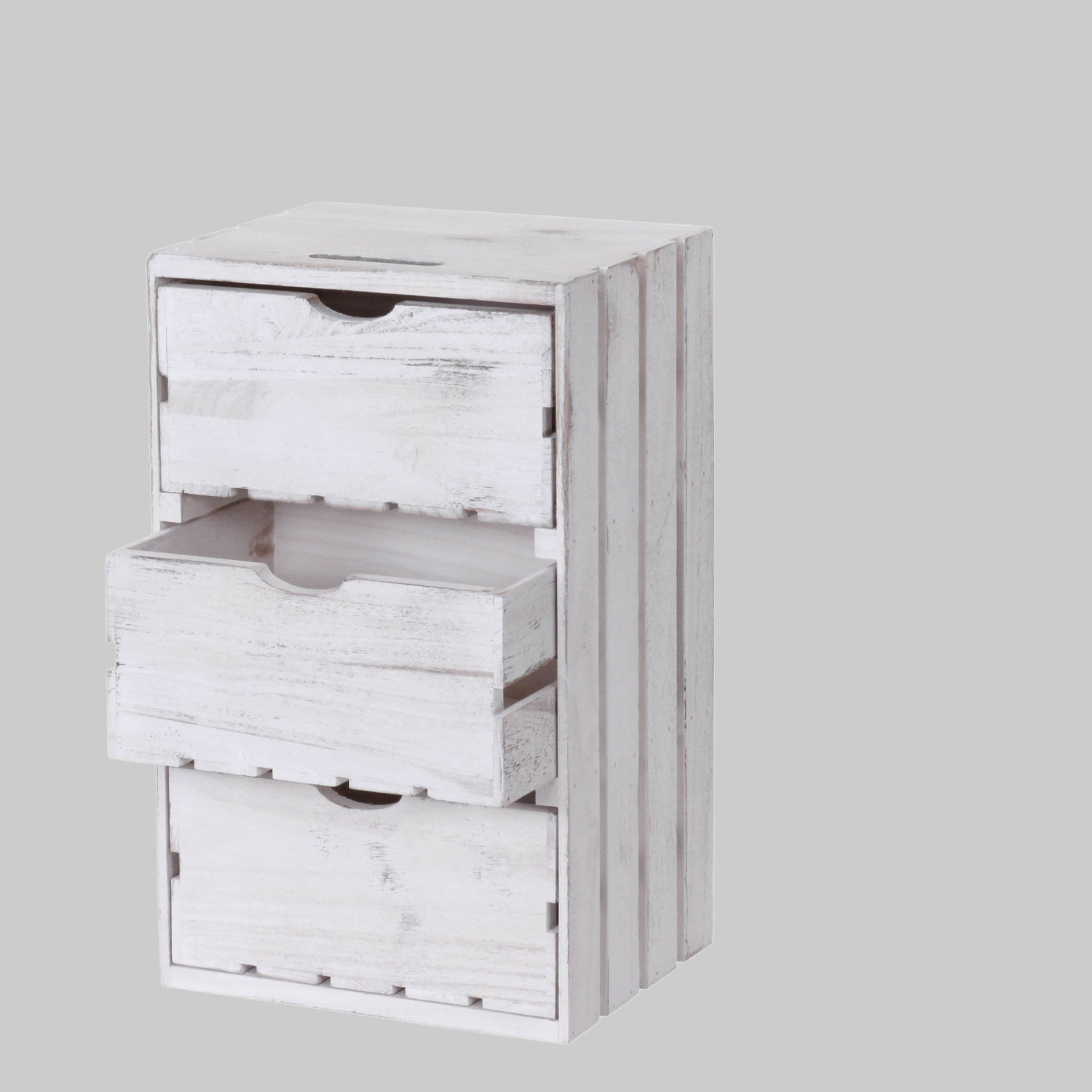 MCW Schubkastenkommode MCW-C62-K – 3 Schubladen Shabby-Look Vintage Weiß | Paulowniaholz | 74x30x25 cm | Fertig montiert weiß-shabb Kommoden & Sideboards MCW