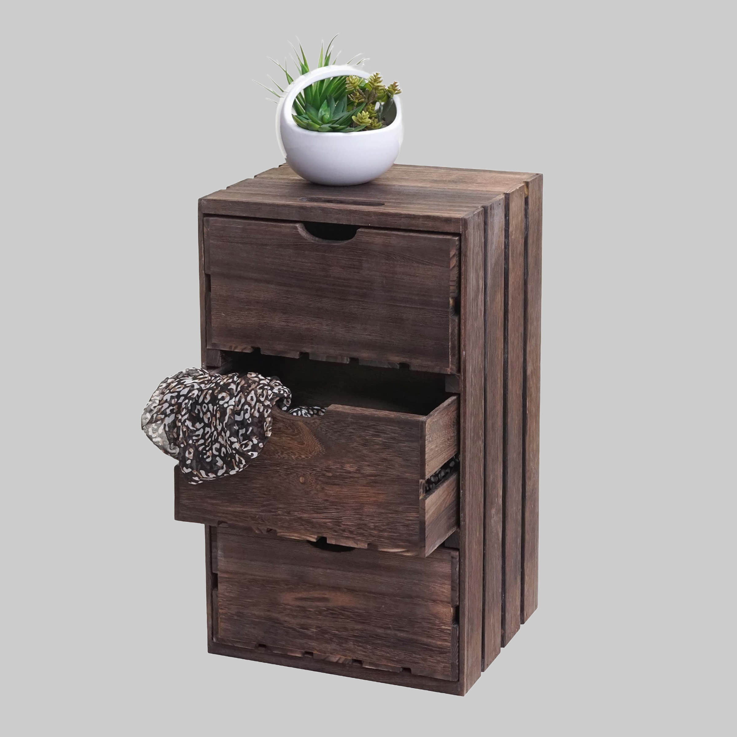 MCW Schubkastenkommode MCW-C62-K – 3 Schubladen Shabby-Look Vintage Weiß | Paulowniaholz | 74x30x25 cm | Fertig montiert braun MCW Kommoden & Sideboards