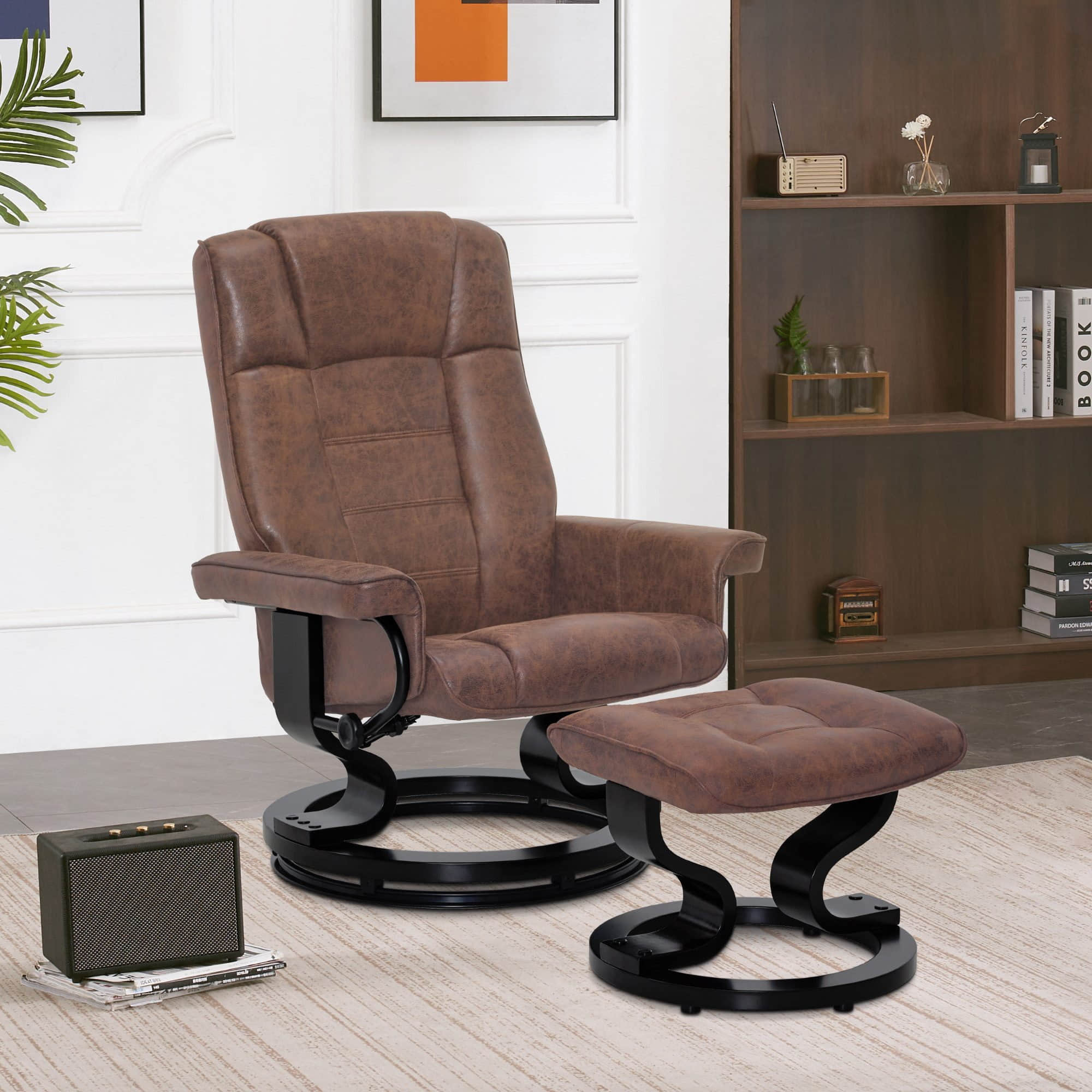 MCombo MCombo Premium Relaxsessel mit Hocker 9019 - Ergonomischer Fernsehsessel mit Relaxfunktion in Schwarz-Kunstleder | Inkl. Fußhocker für maximalen Komfort Braun-Mikr Sessel