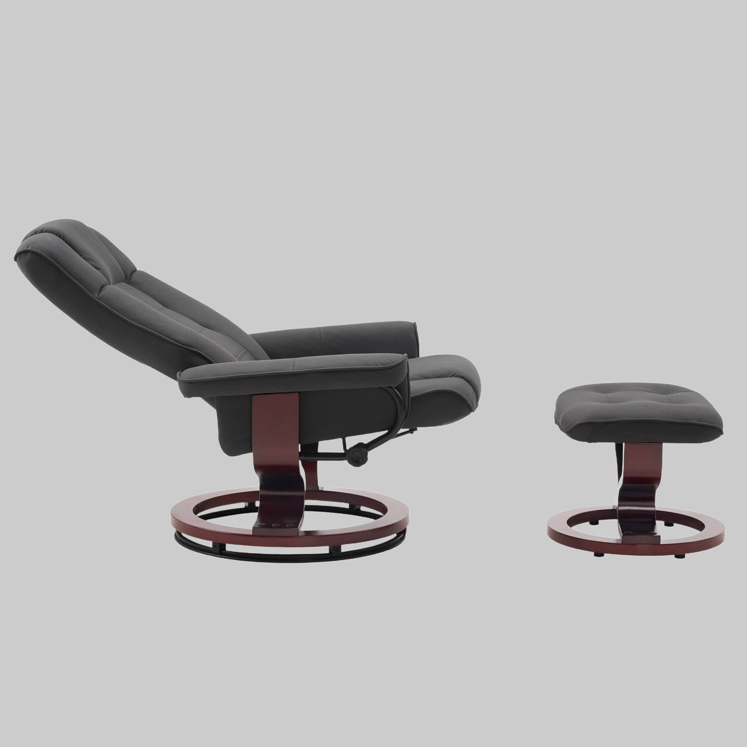 MCombo Premium Relaxsessel mit Hocker 9019 - Ergonomischer Fernsehsessel mit Relaxfunktion in Schwarz-Kunstleder | Inkl. Fußhocker für maximalen Komfort Dunkelgrau Sessel MCombo