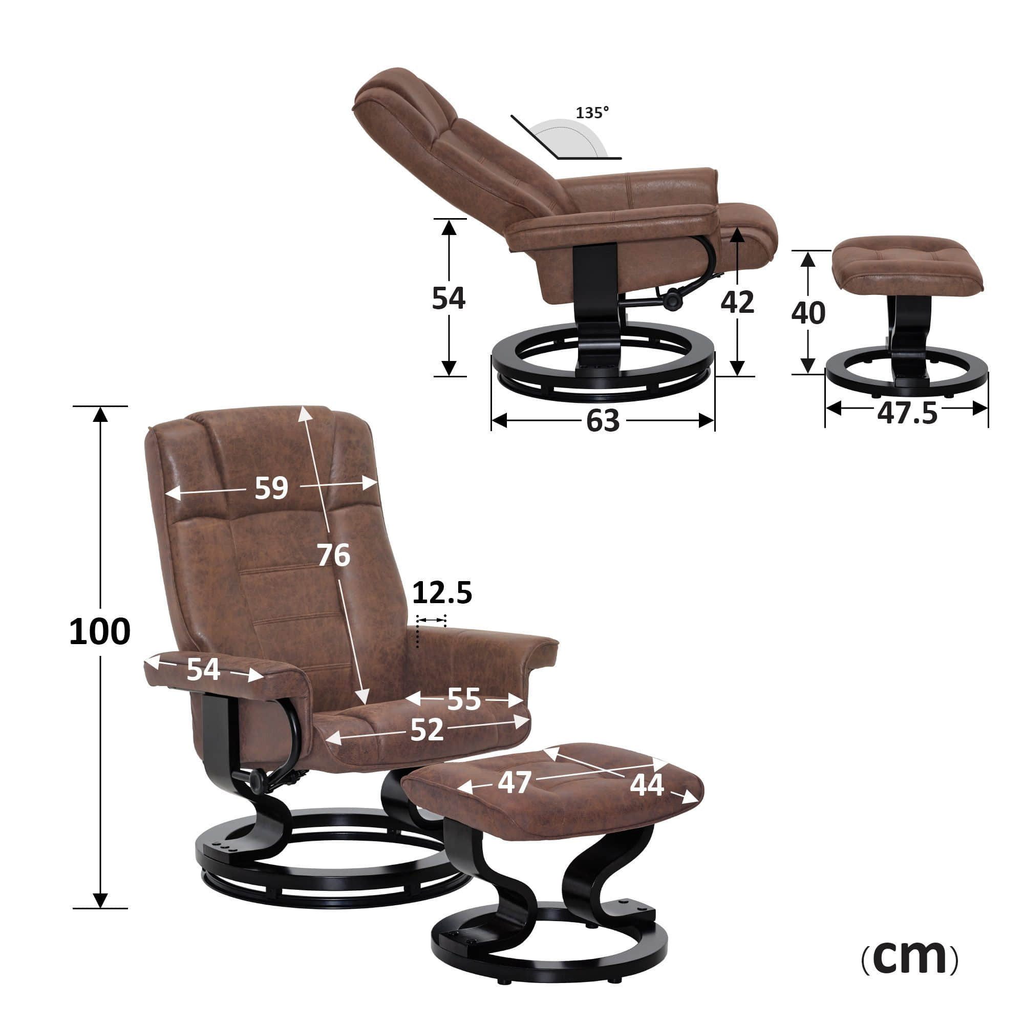 MCombo MCombo Premium Relaxsessel mit Hocker 9019 - Ergonomischer Fernsehsessel mit Relaxfunktion in Schwarz-Kunstleder | Inkl. Fußhocker für maximalen Komfort Braun-Mikr Sessel