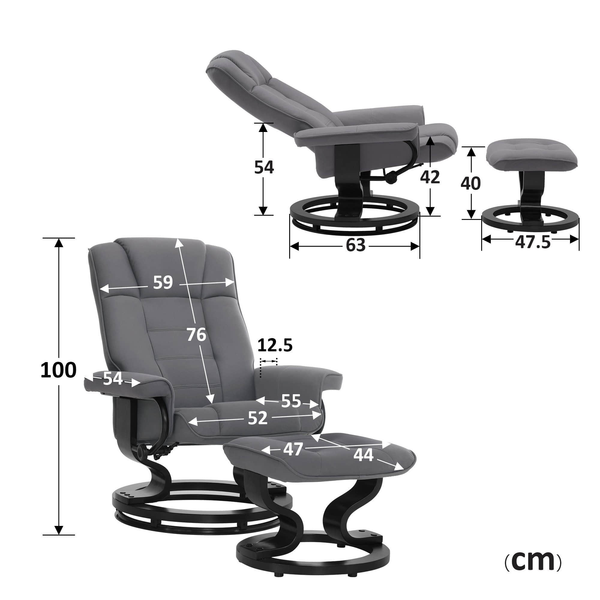 Sessel MCombo MCombo Premium Relaxsessel mit Hocker 9019 - Ergonomischer Fernsehsessel mit Relaxfunktion in Schwarz-Kunstleder | Inkl. Fußhocker für maximalen Komfort Grau-Mikro
