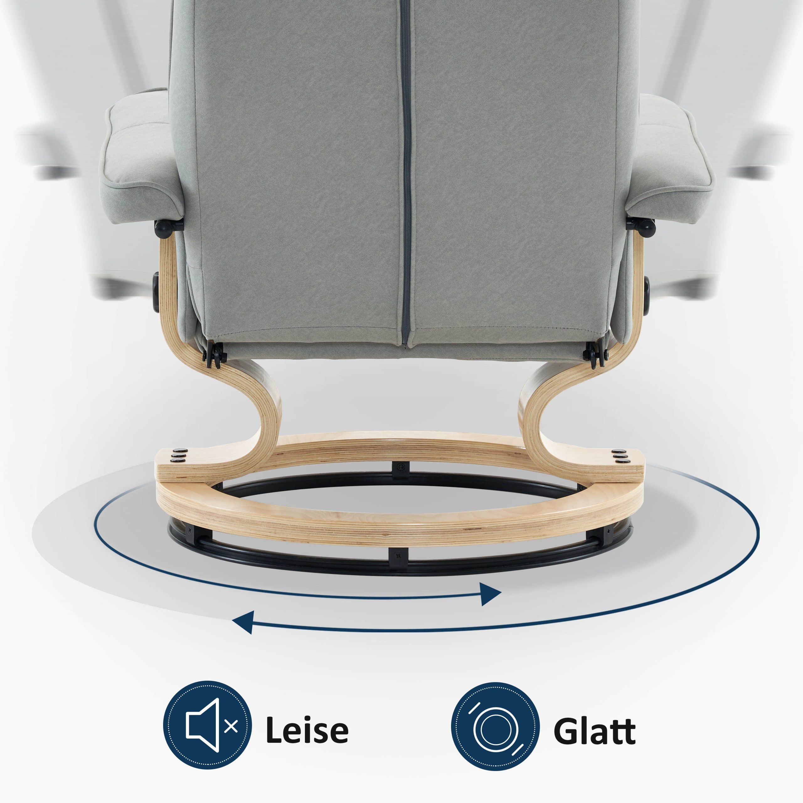 Sessel MCombo MCombo Premium Relaxsessel mit Hocker 9019 - Ergonomischer Fernsehsessel mit Relaxfunktion in Schwarz-Kunstleder | Inkl. Fußhocker für maximalen Komfort Hellgrau-M