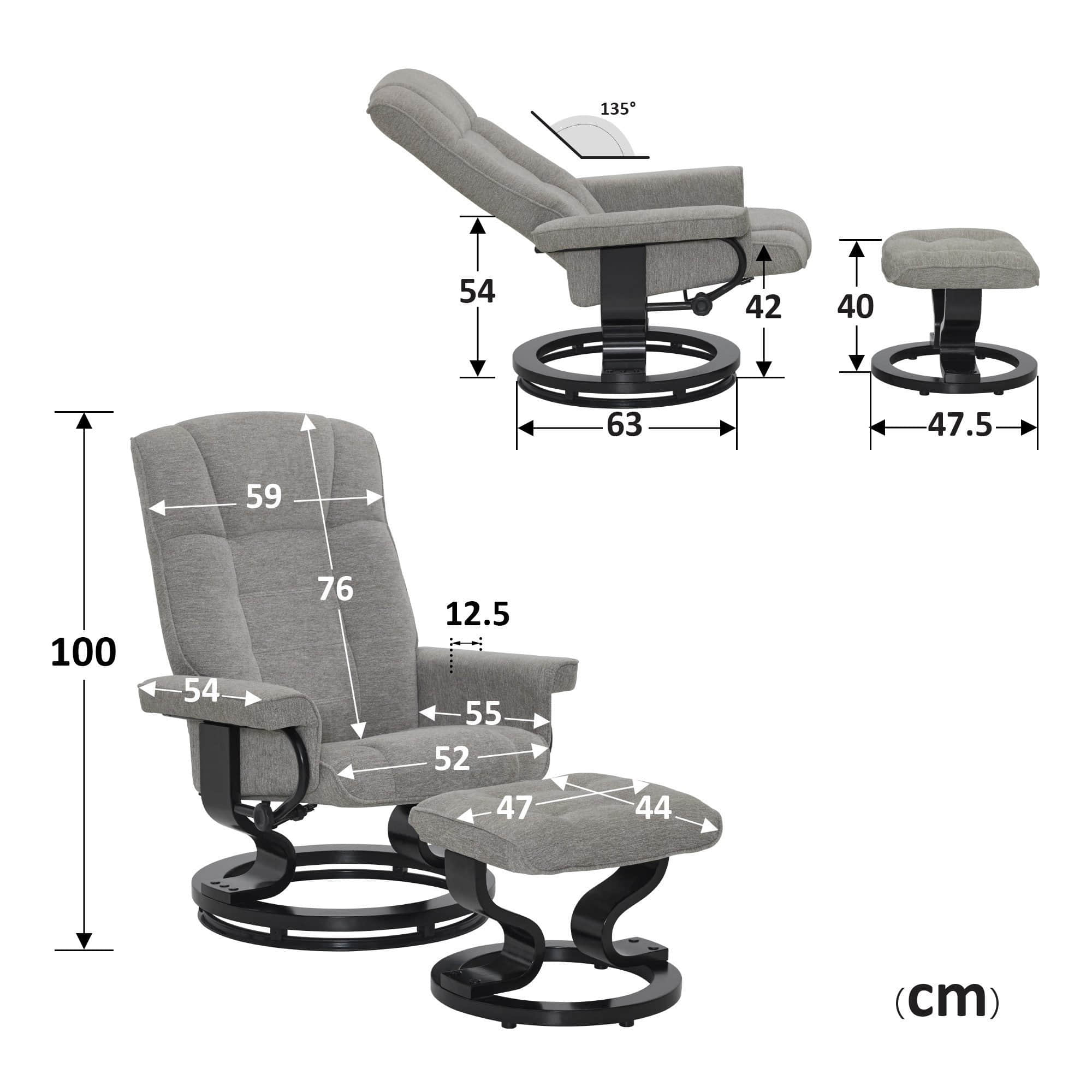 MCombo Premium Relaxsessel mit Hocker 9019 - Ergonomischer Fernsehsessel mit Relaxfunktion in Schwarz-Kunstleder | Inkl. Fußhocker für maximalen Komfort Hellgrau-S Sessel MCombo