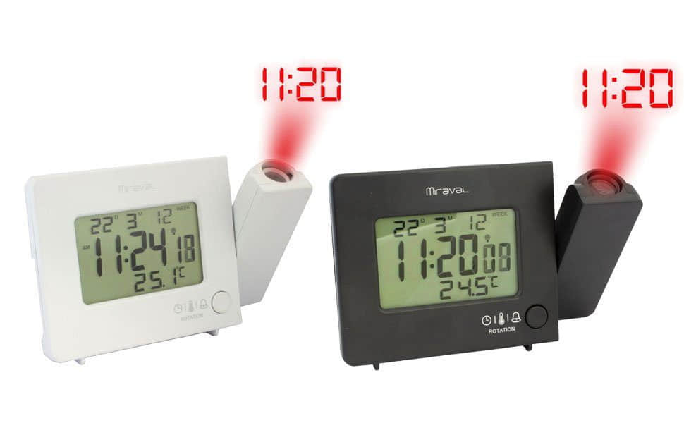 Miraval Funk-Projektionswecker mit Temperaturanzeige | Automatische Zeitkorrektur | 2 Wecker + USB-Ladestation | Projektionsfunktion 90° schwenkbar Schwarz Miraval Dekoration
