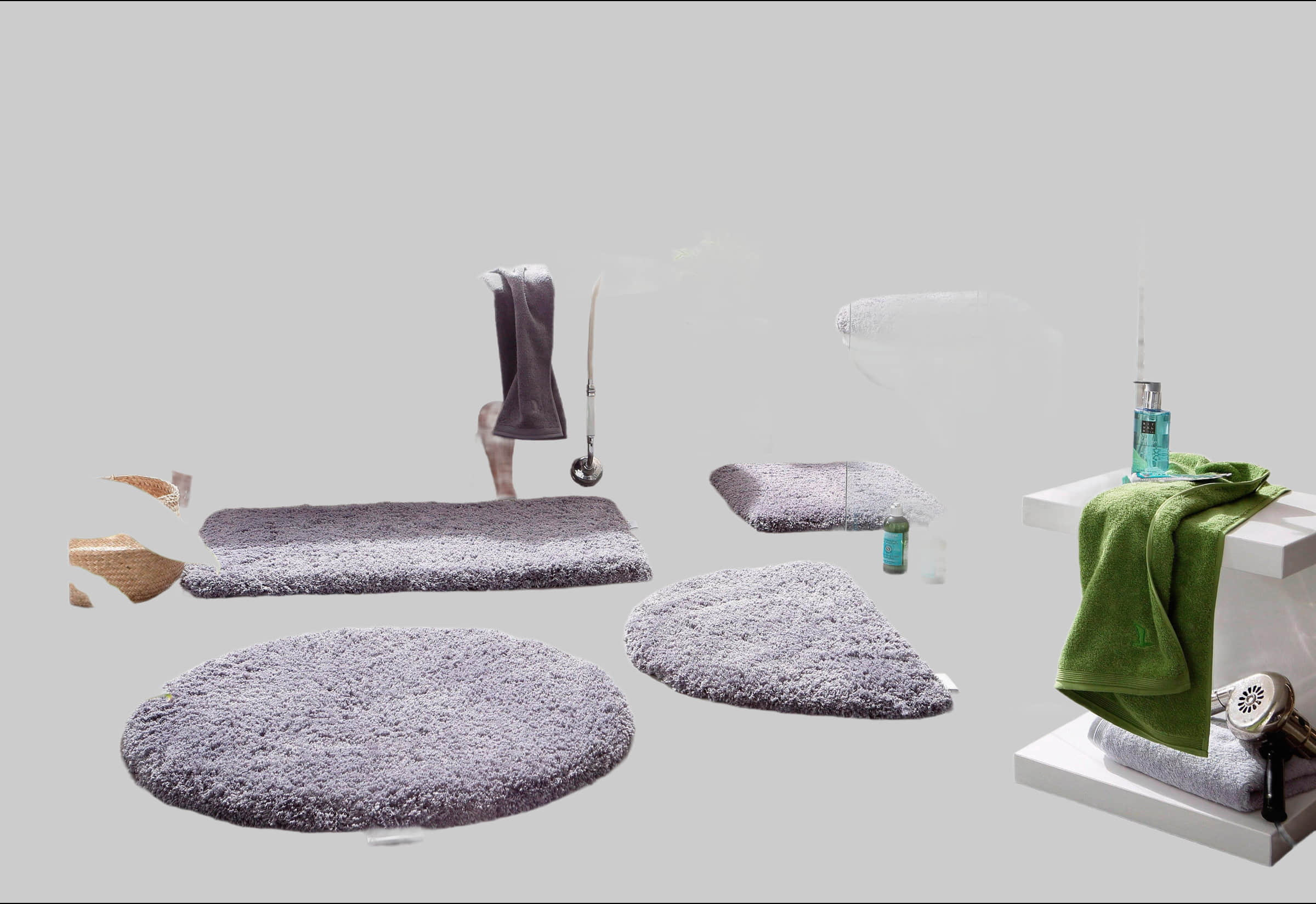 Badematten Mu00F6ve Möve Badematte 'Superwuschel' | 40mm hoch | Rutschhemmend | Schnelltrocknend | Verschiedene Größen (50x80cm/60x100cm) | Microfaser | Badezimmerteppich in Weiß/Grau/Beige silver