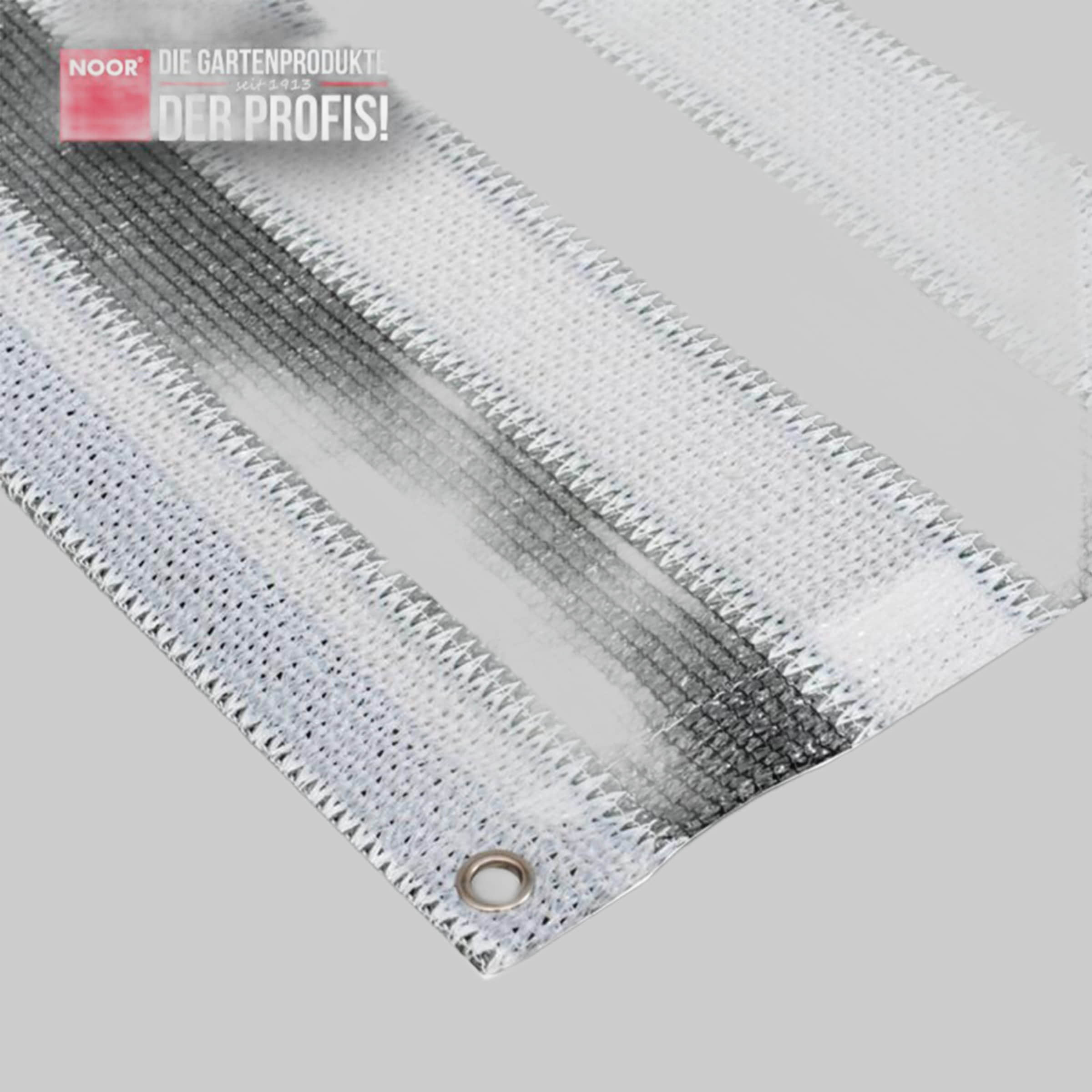 NOOR NOOR Balkonsichtschutz mit Ösen - Premium Balkonblende aus PE-Gewebe (0.9x3m, Braun) | UV-beständig & witterungsfest | Made in Germany Grau/Weiß Garten & Balkon
