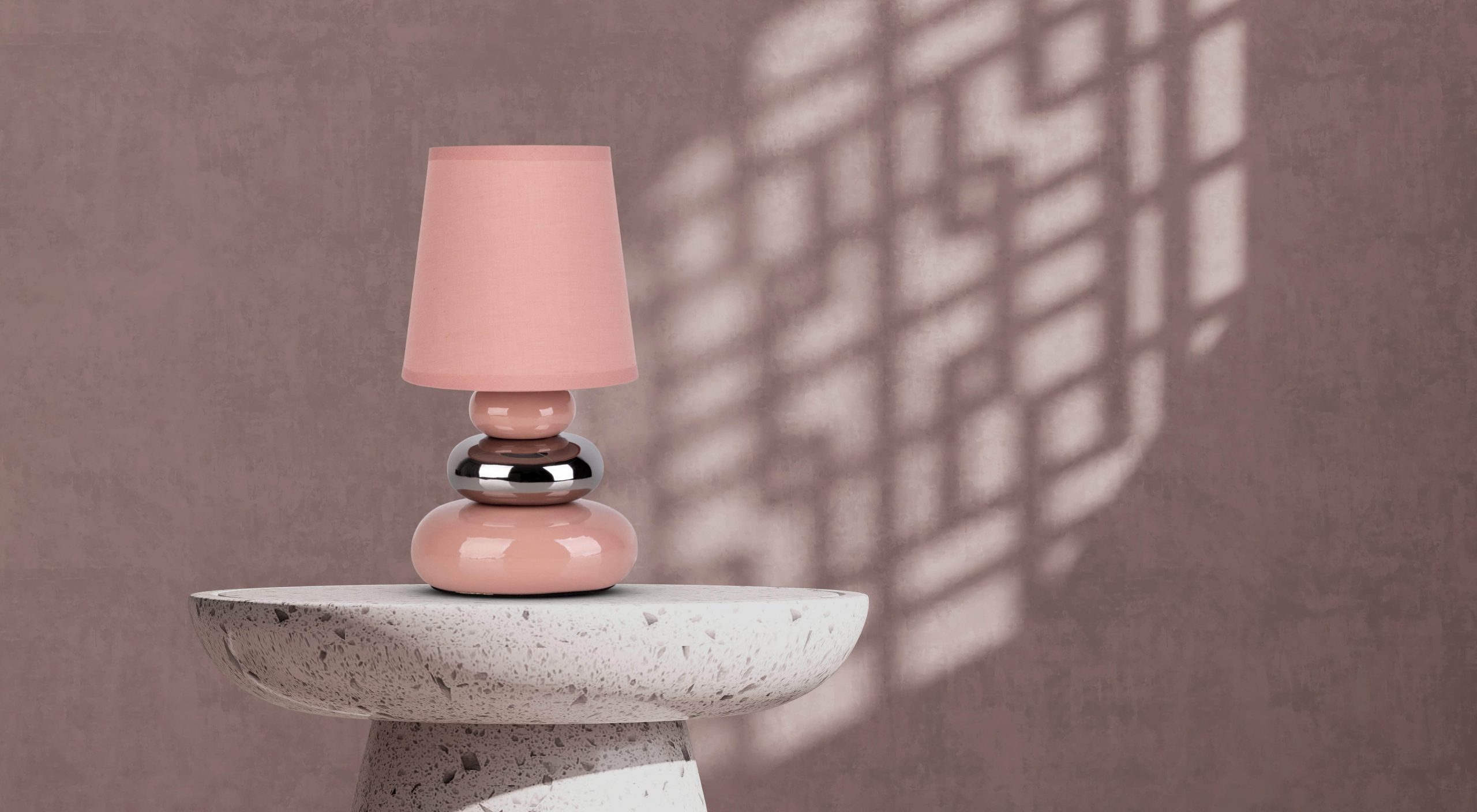 Lampen nu00E4ve NÄVE Stoney Table Lamp - Ceramic Base & Fabric Shade, E14 Socket (Max 40W), 70s-Inspired Design for Living Room & Bedroom Decor rosa/chrom