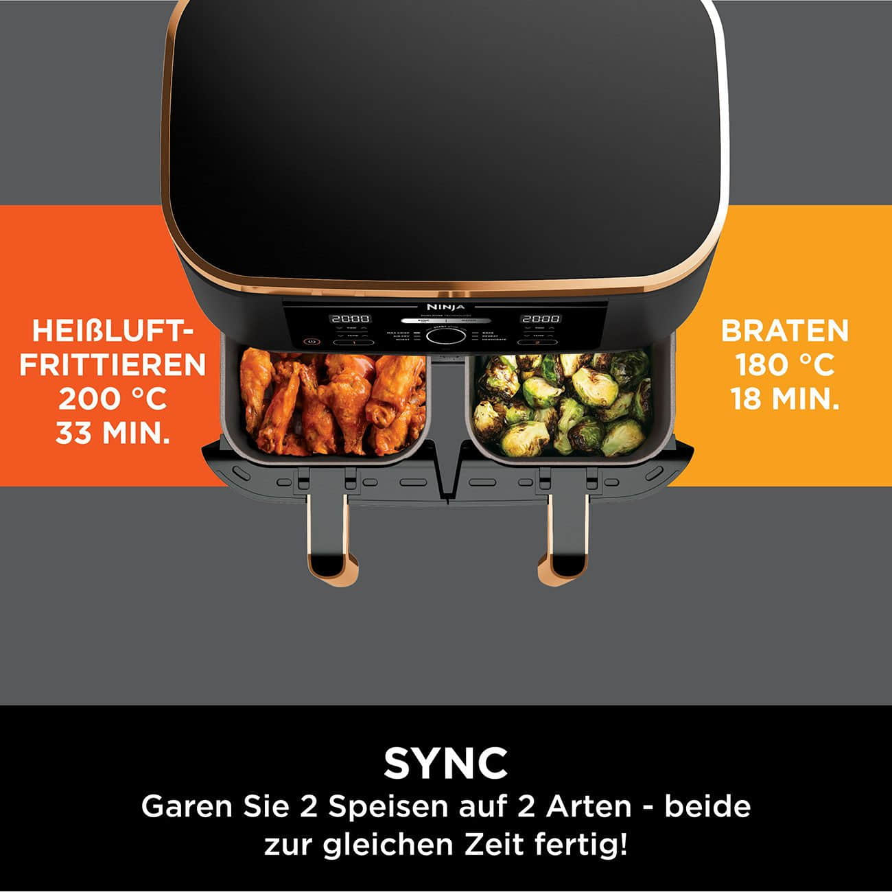 Küchenkleingeräte NINJA Ninja AF400EU Foodi MAX Dual Zone Heißluftfritteuse 9,5L (2470W) mit 6 Funktionen – SYNC & MATCH Technologie für perfekte Ergebnisse