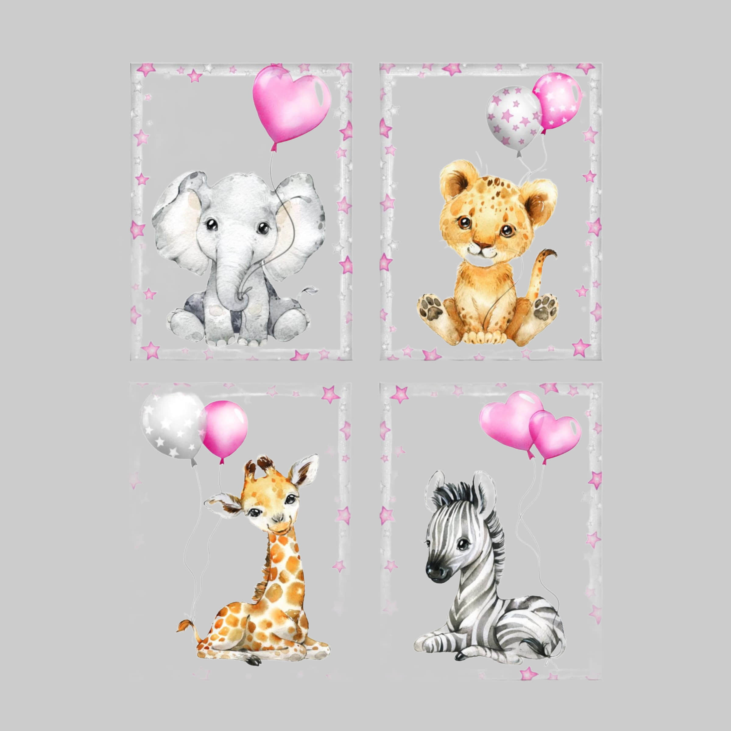 Dekoration Novart Novart Wandbilder-Set Tiere für Kinderzimmer - 4 Bilder 30x40 cm Aufhängefertig | Hochwertiger Druck | Made in Germany rosa