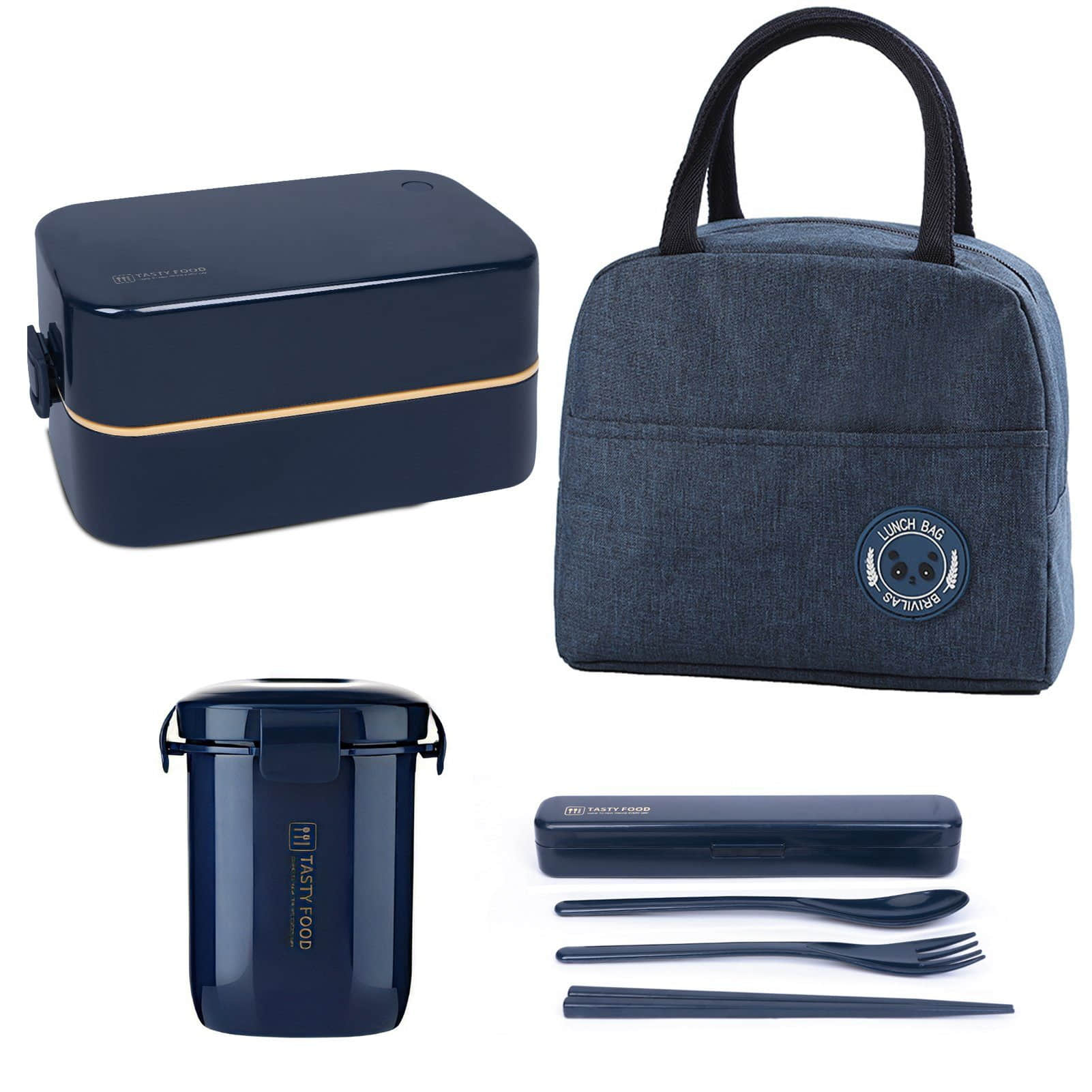 OSTWOLKE Koch- & Backzubehör OSTWOLKE Premium Bento Box Lunch Set - 2-Tier Leakproof Container with Cutlery & Carrying Bag (BPA-Free Plastic, Microwave Safe) Blau