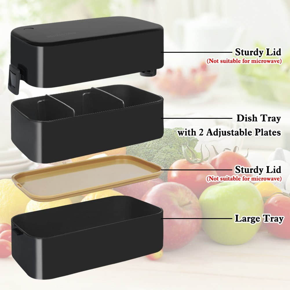 OSTWOLKE Koch- & Backzubehör OSTWOLKE Premium Bento Box Lunch Set - 2-Tier Leakproof Container with Cutlery & Carrying Bag (BPA-Free Plastic, Microwave Safe) Schwarz