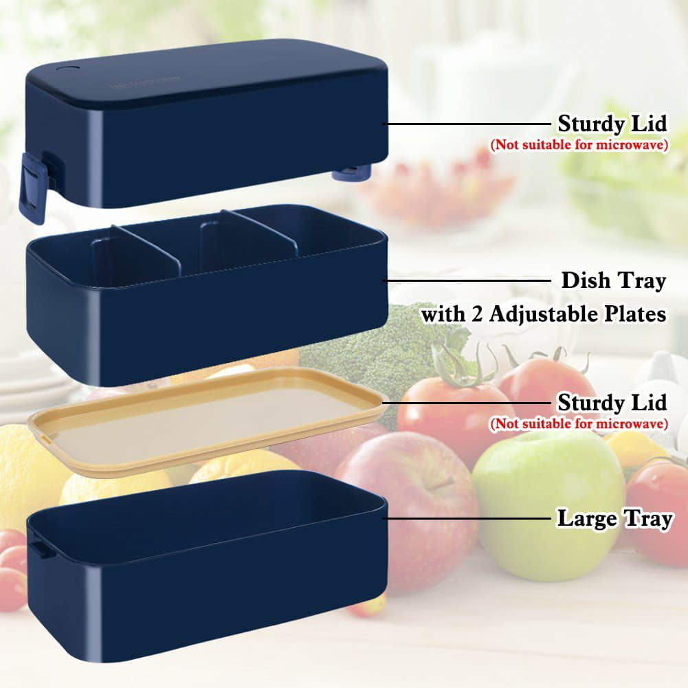 OSTWOLKE Koch- & Backzubehör OSTWOLKE Premium Bento Box Lunch Set - 2-Tier Leakproof Container with Cutlery & Carrying Bag (BPA-Free Plastic, Microwave Safe) Blau