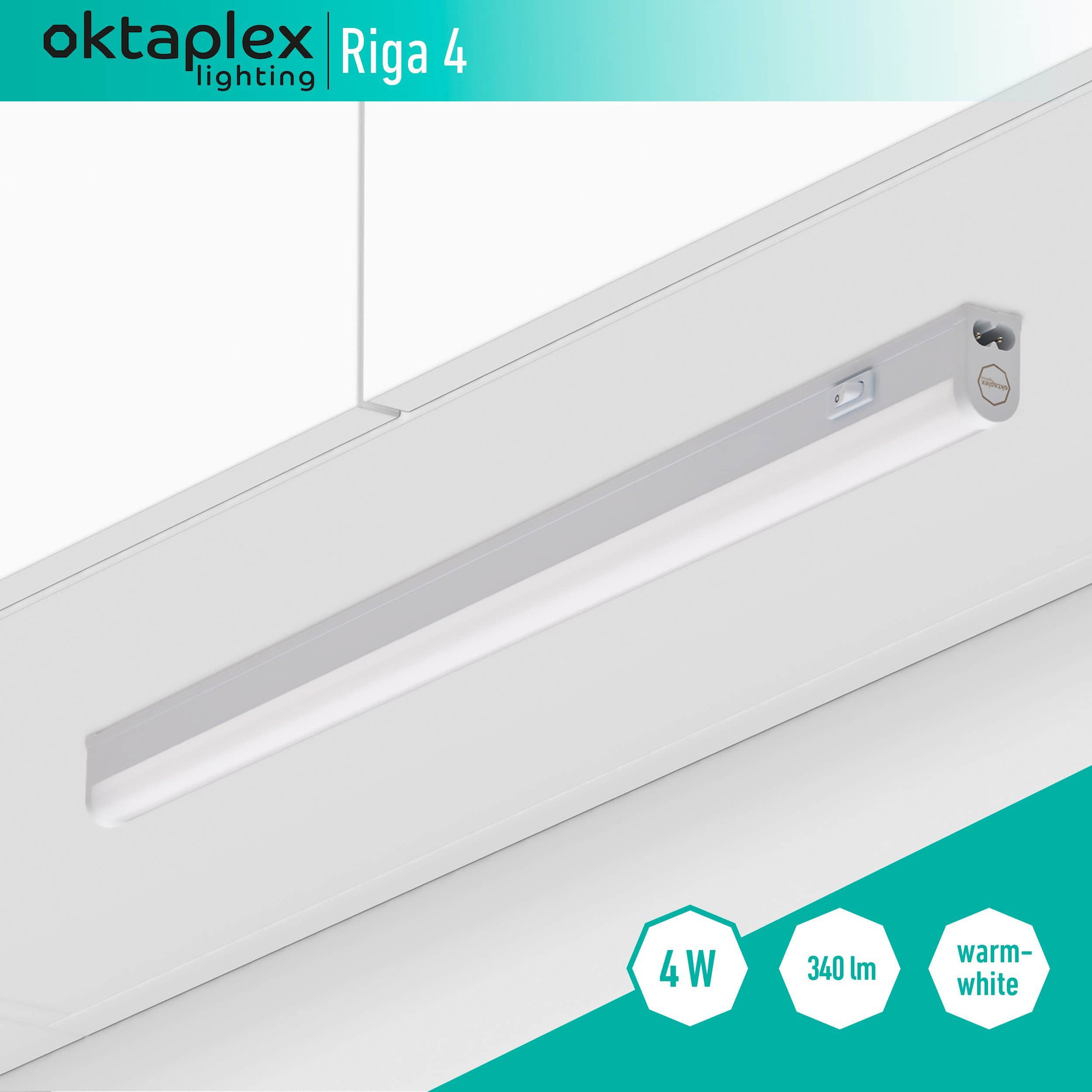 Oktaplex lighting Oktaplex Riga 28cm LED Under-Cabinet Light - 4W Warm White (3000K) Kitchen Task Lighting with Switch & Mounting Hardware Lampen