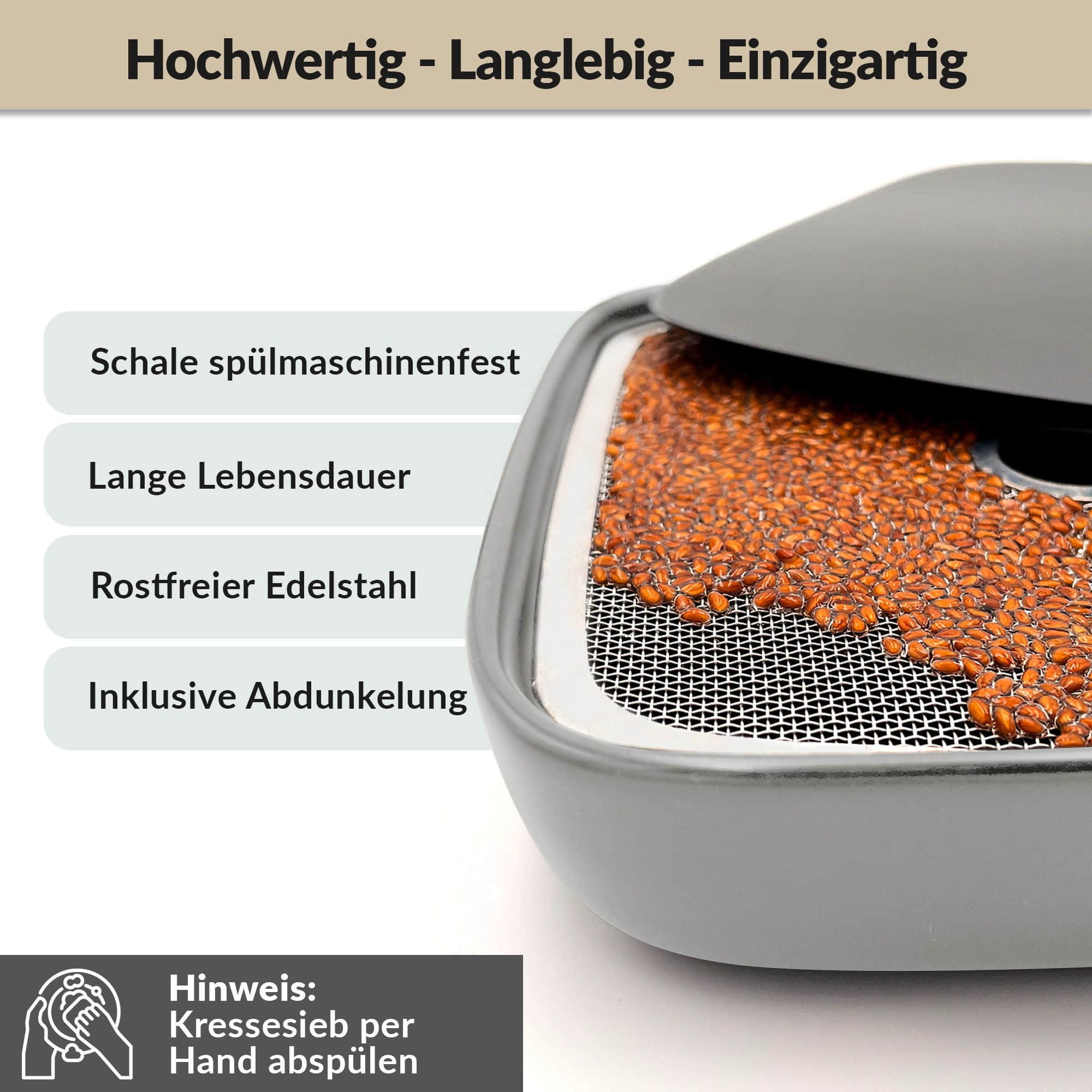 Otaro Otaro Kressesieb-Set mit Keramikschale & Edelstahlsieb + Kressesamen | Premium Sprossenanzucht | Skandinavisches Design | Rostfreier Edelstahl | Inkl. Bio-Samen | Ideal für Küche & Fensterbank Hellgrau Garten & Balkon