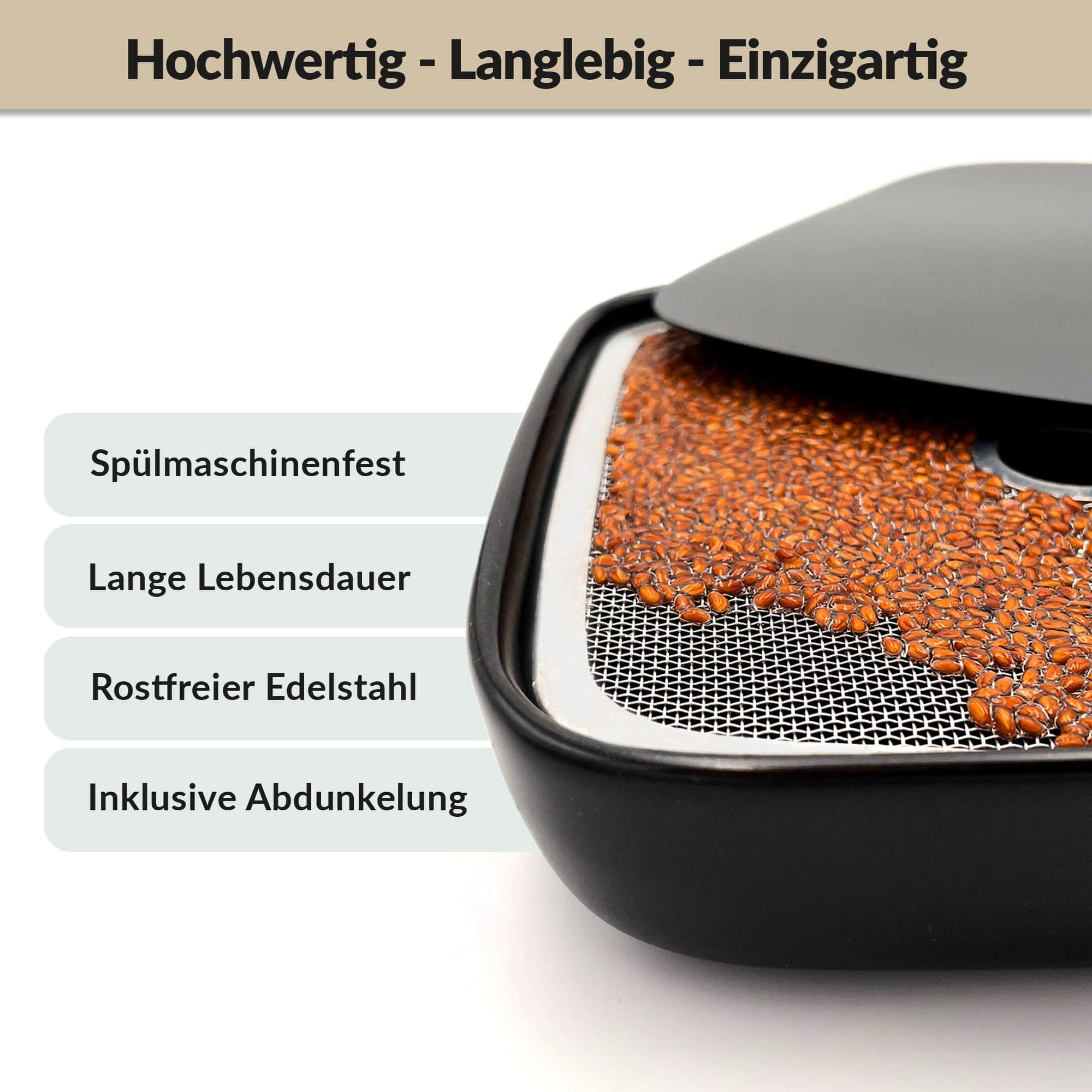 Garten & Balkon Otaro Otaro Kressesieb-Set mit Keramikschale & Edelstahlsieb + Kressesamen | Premium Sprossenanzucht | Skandinavisches Design | Rostfreier Edelstahl | Inkl. Bio-Samen | Ideal für Küche & Fensterbank Schwarz
