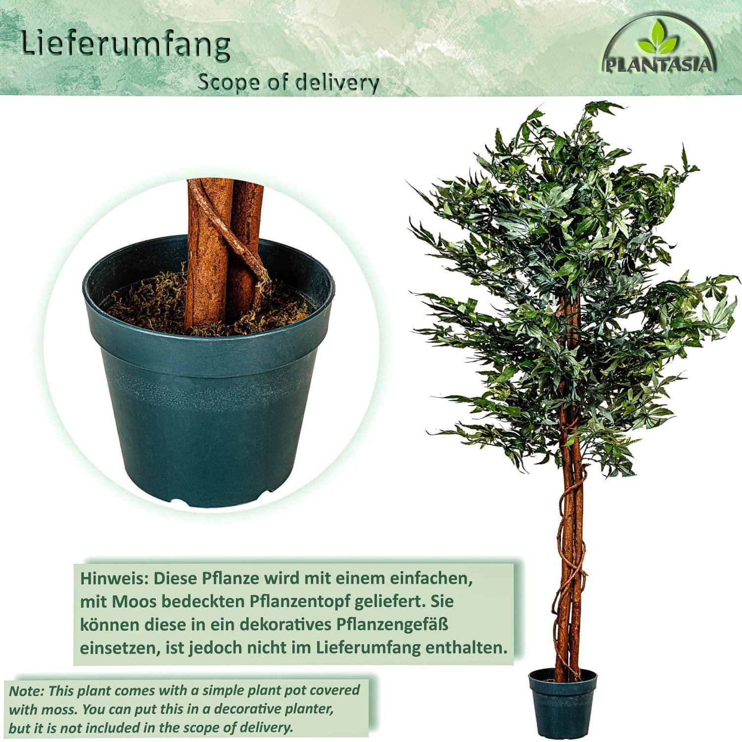 PLANTASIA Künstlicher Marihuana-Strauch 150cm | Kunsthanf mit Echtholzstamm | 600 Blätter | Premium Zimmerpflanze | Realistische Cannabis-Dekoration PLANTASIA Dekoration