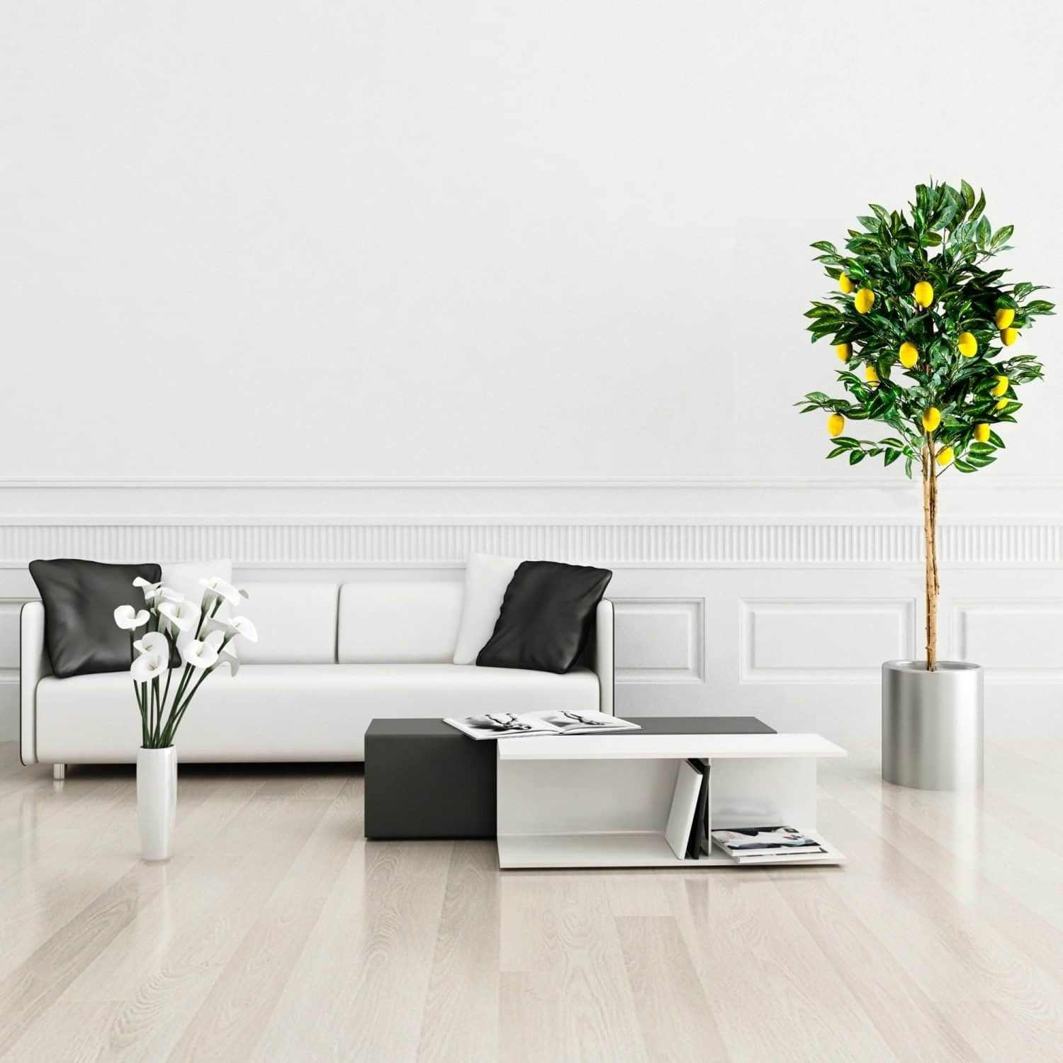 PLANTASIA PLANTASIA Kunst-Zitronenbaum 184 cm | Künstlicher Zitronenbaum mit Echtholzstamm & 20 Früchten | Dekobaum für Wohnzimmer, Büro & Wintergarten Dekoration
